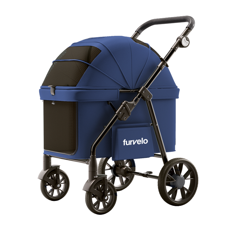Furvelo Wagon cat stroller in black with large wheels and mesh windows