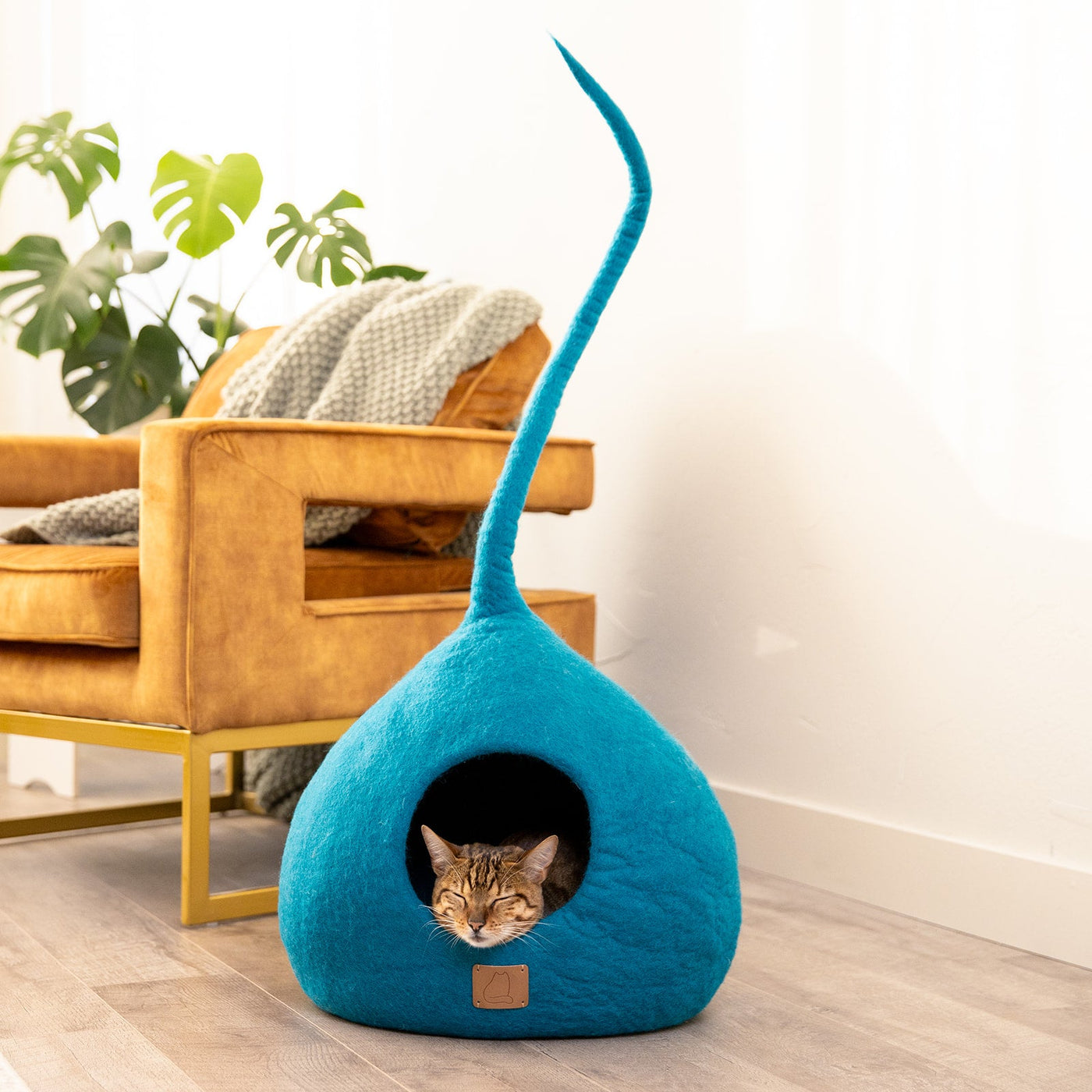 Felted Wool Cat Cave, Tail, a felted wool cat cave bed by Fuzzy Cove