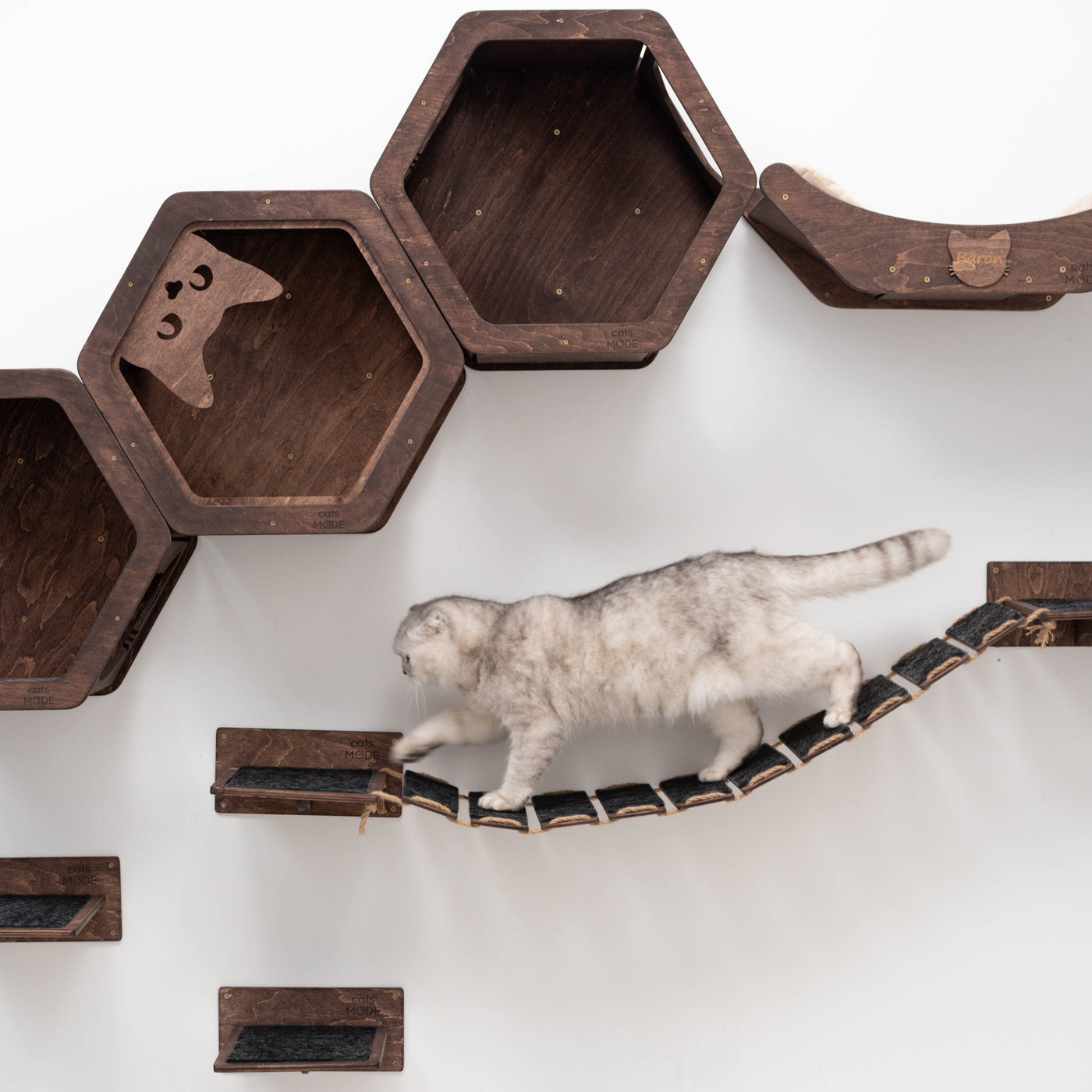 Wall Hexagon Cat House Set 3 Felt +bridge + Basket for Cats