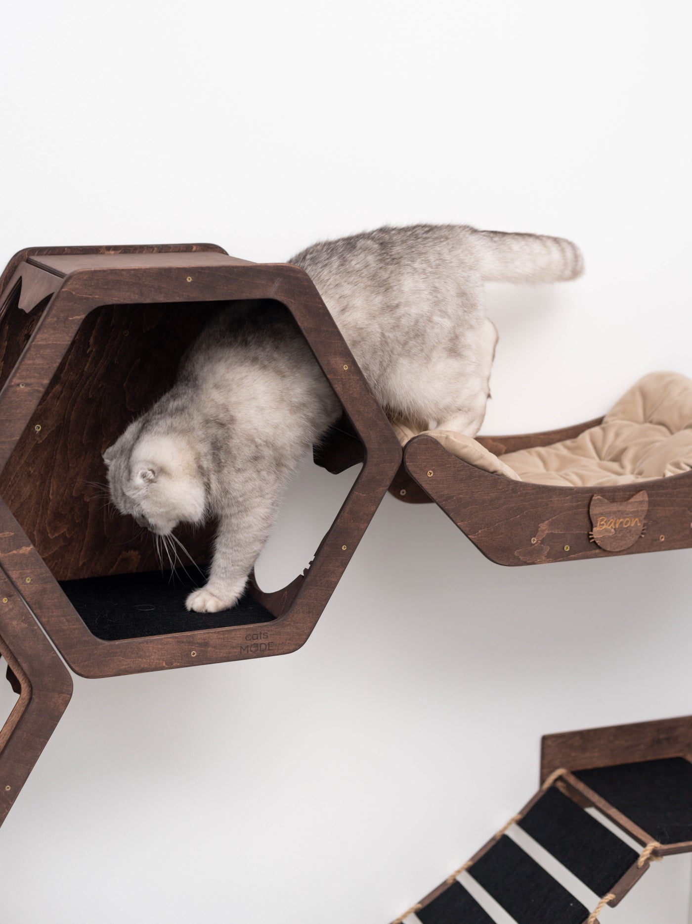 Wall Hexagon Cat House Set 3 Felt +bridge + Basket for Cats