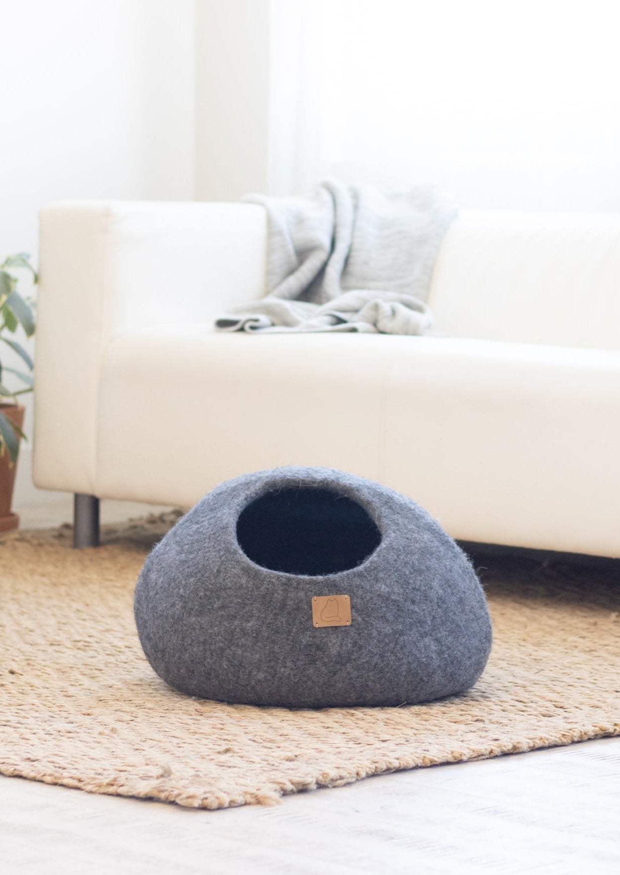 Stone Cat Cave, Round, a felted wool cat cave bed by Fuzzy Cove