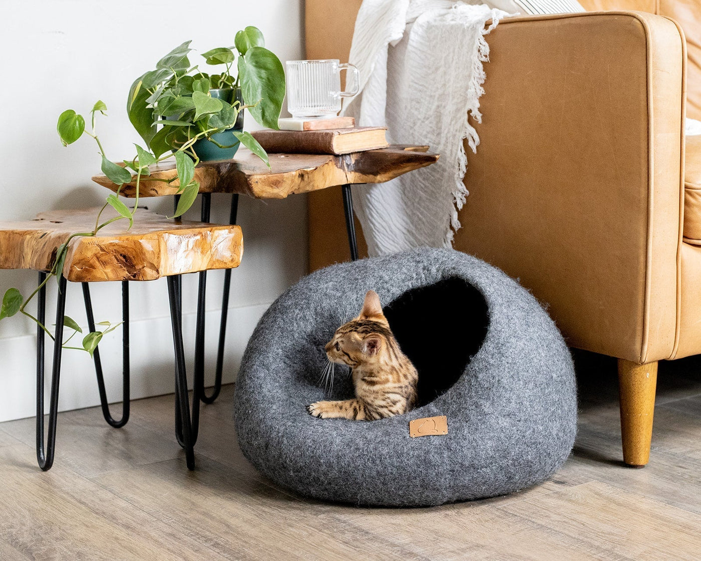 Stone Cat Cave, Round, a felted wool cat cave bed by Fuzzy Cove