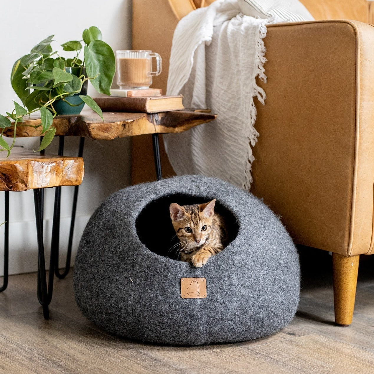 Stone Cat Cave, Round, a felted wool cat cave bed by Fuzzy Cove