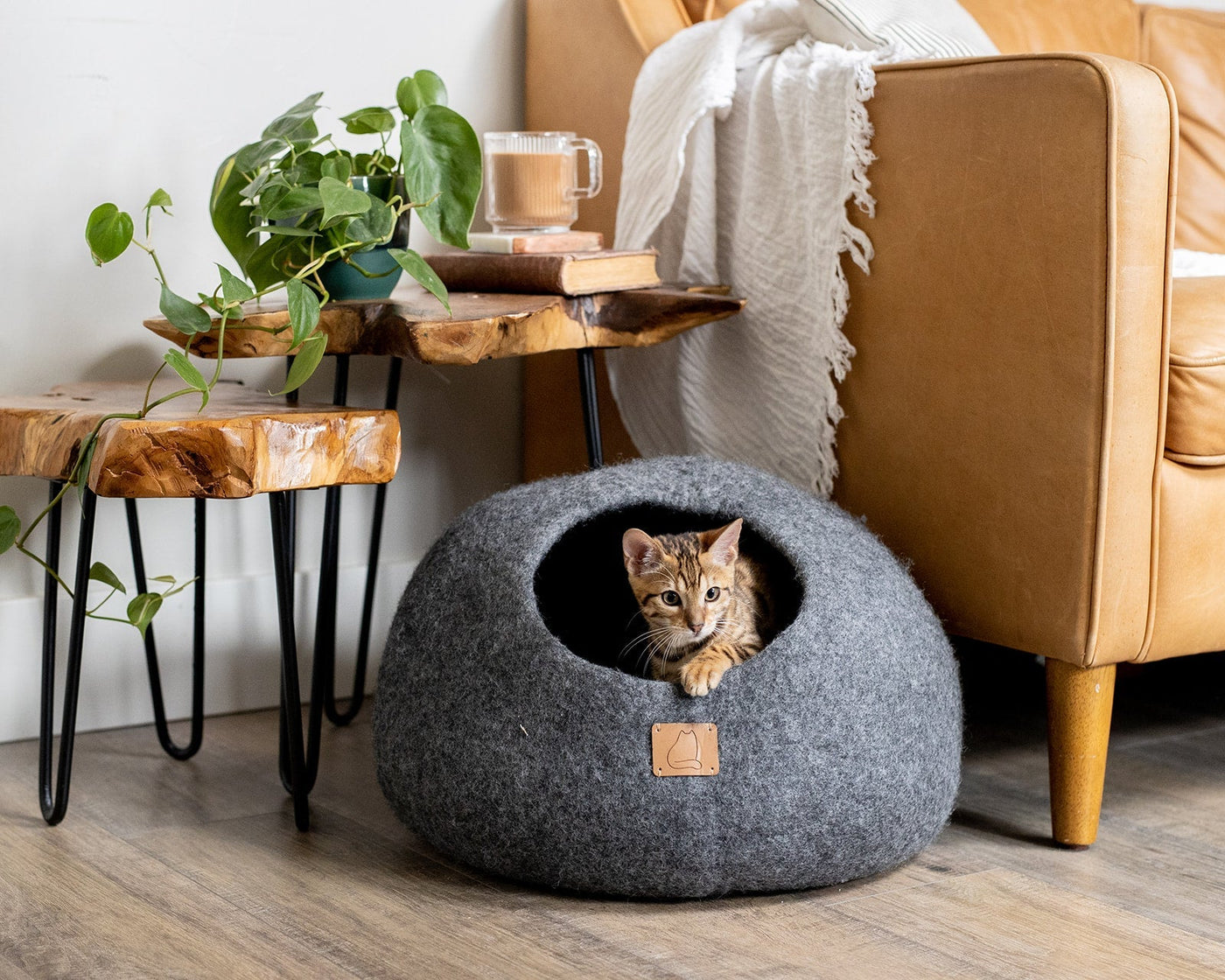 Felted Wool Cat Cave, Round, a felted wool cat cave bed by Fuzzy Cove