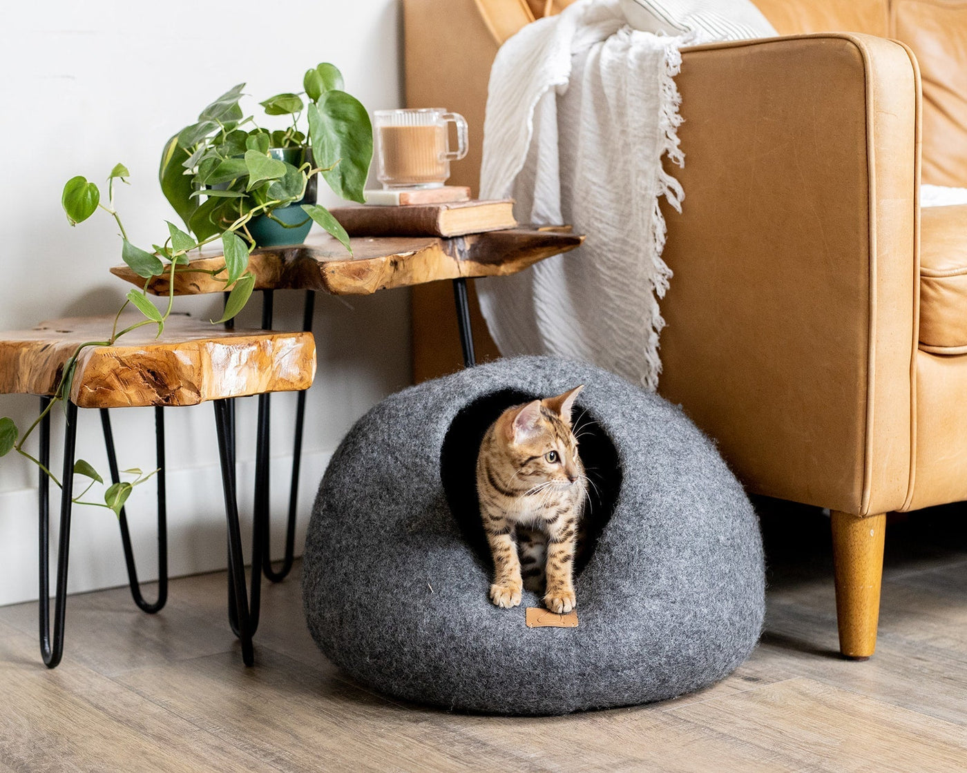 Stone Cat Cave, Round, a felted wool cat cave bed by Fuzzy Cove
