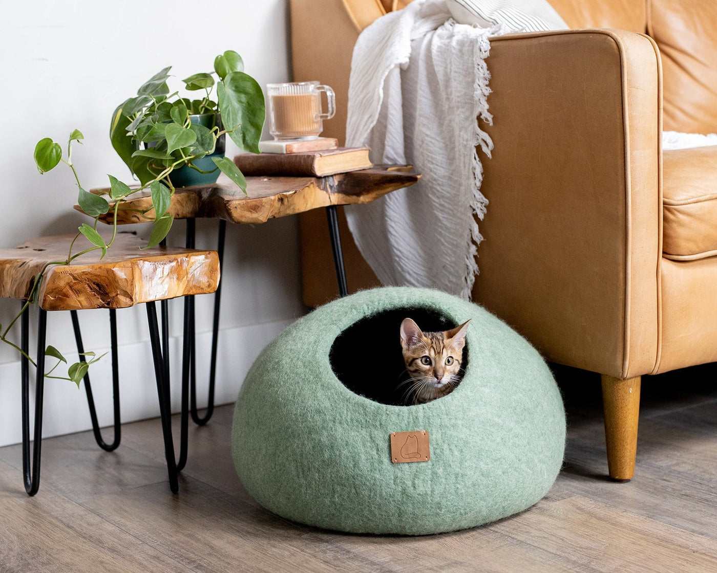 Felted Wool Cat Cave, Round, a felted wool cat cave bed by Fuzzy Cove