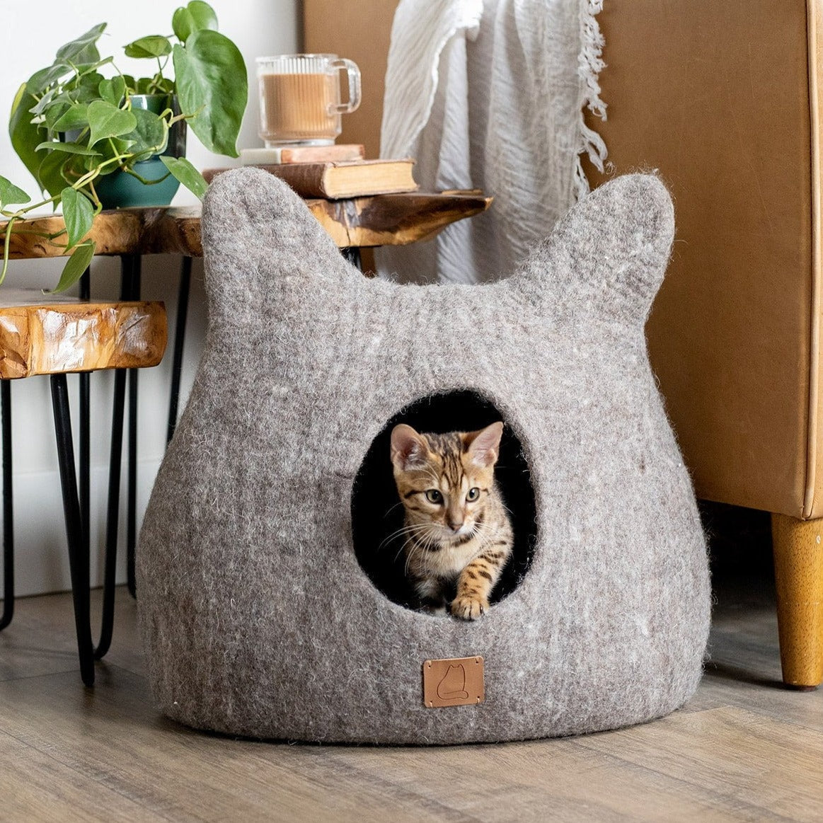 Felted Wool Cat Cave, Ears, a felted wool cat cave bed by Fuzzy Cove