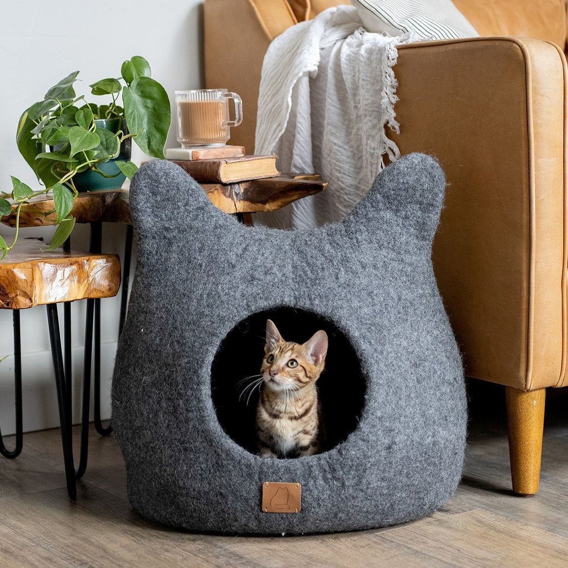 Felted Wool Cat Cave, Ears, a felted wool cat cave bed by Fuzzy Cove