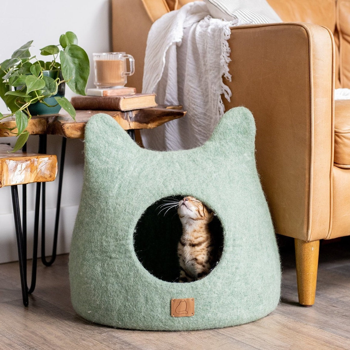 Felted Wool Cat Cave, Ears, a felted wool cat cave bed by Fuzzy Cove