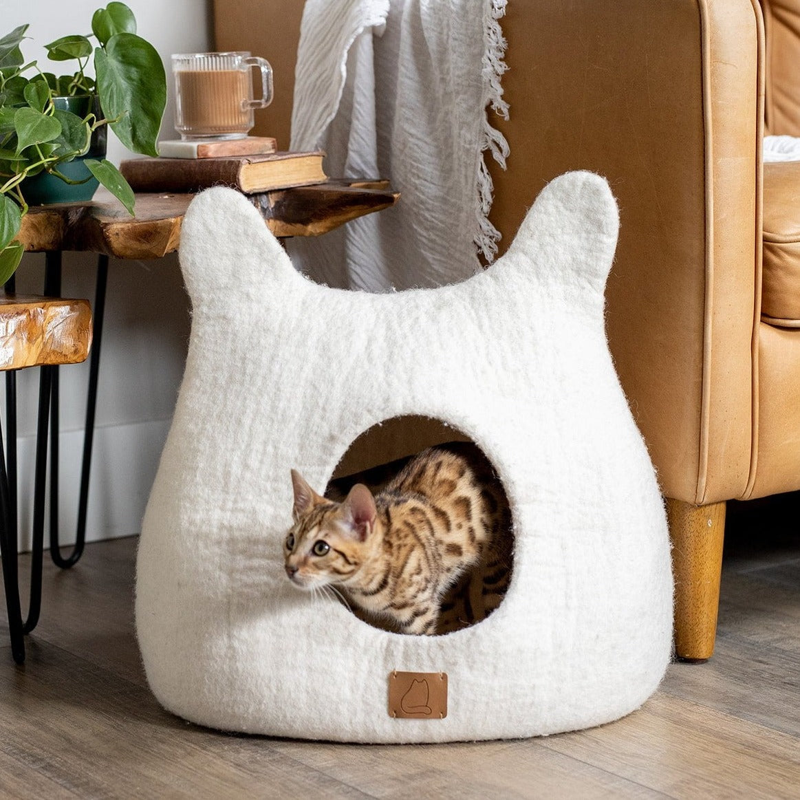 Felted Wool Cat Cave, Ears, a felted wool cat cave bed by Fuzzy Cove