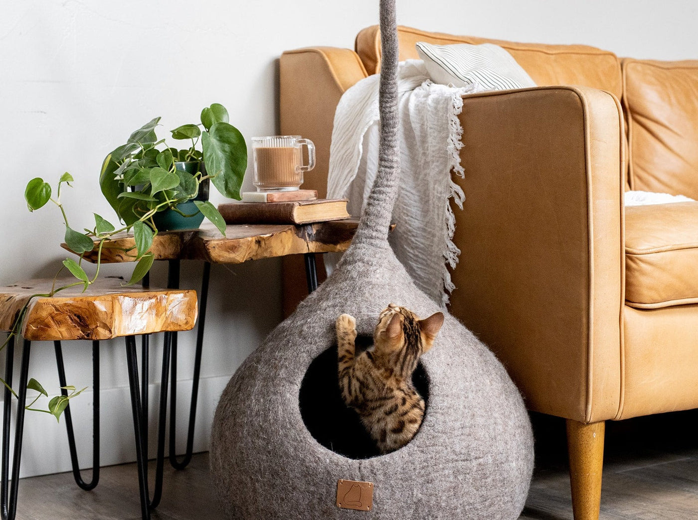 Felted Wool Cat Cave, Tail, a felted wool cat cave bed by Fuzzy Cove