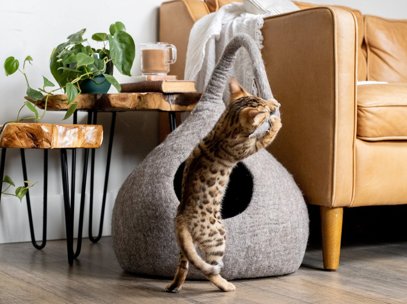 Felted Wool Cat Cave, Tail, a felted wool cat cave bed by Fuzzy Cove