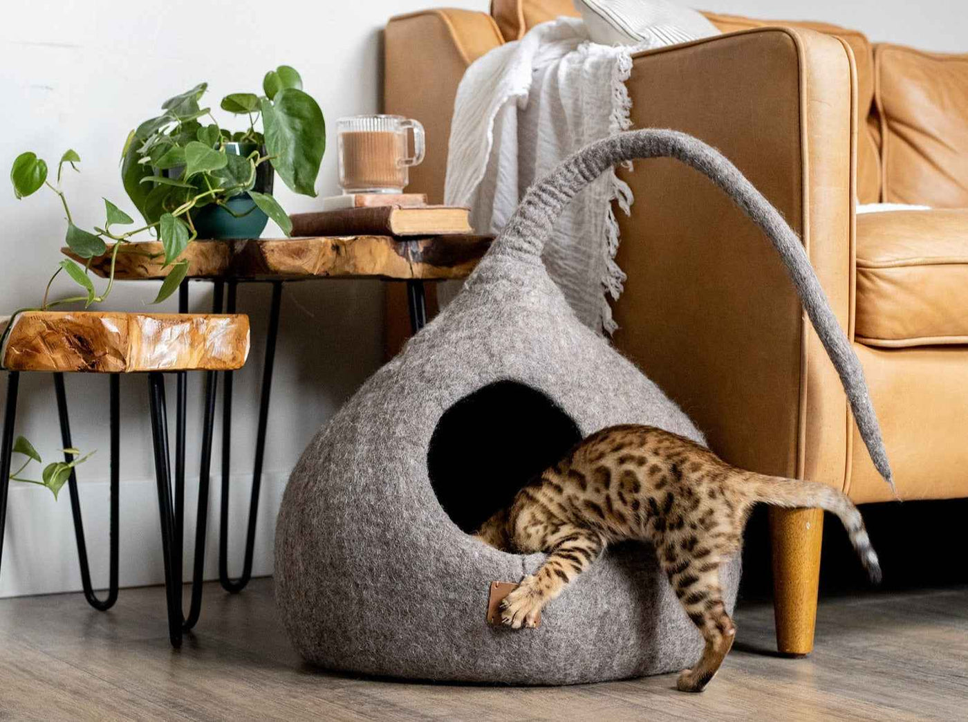 Felted Wool Cat Cave, Tail, a felted wool cat cave bed by Fuzzy Cove