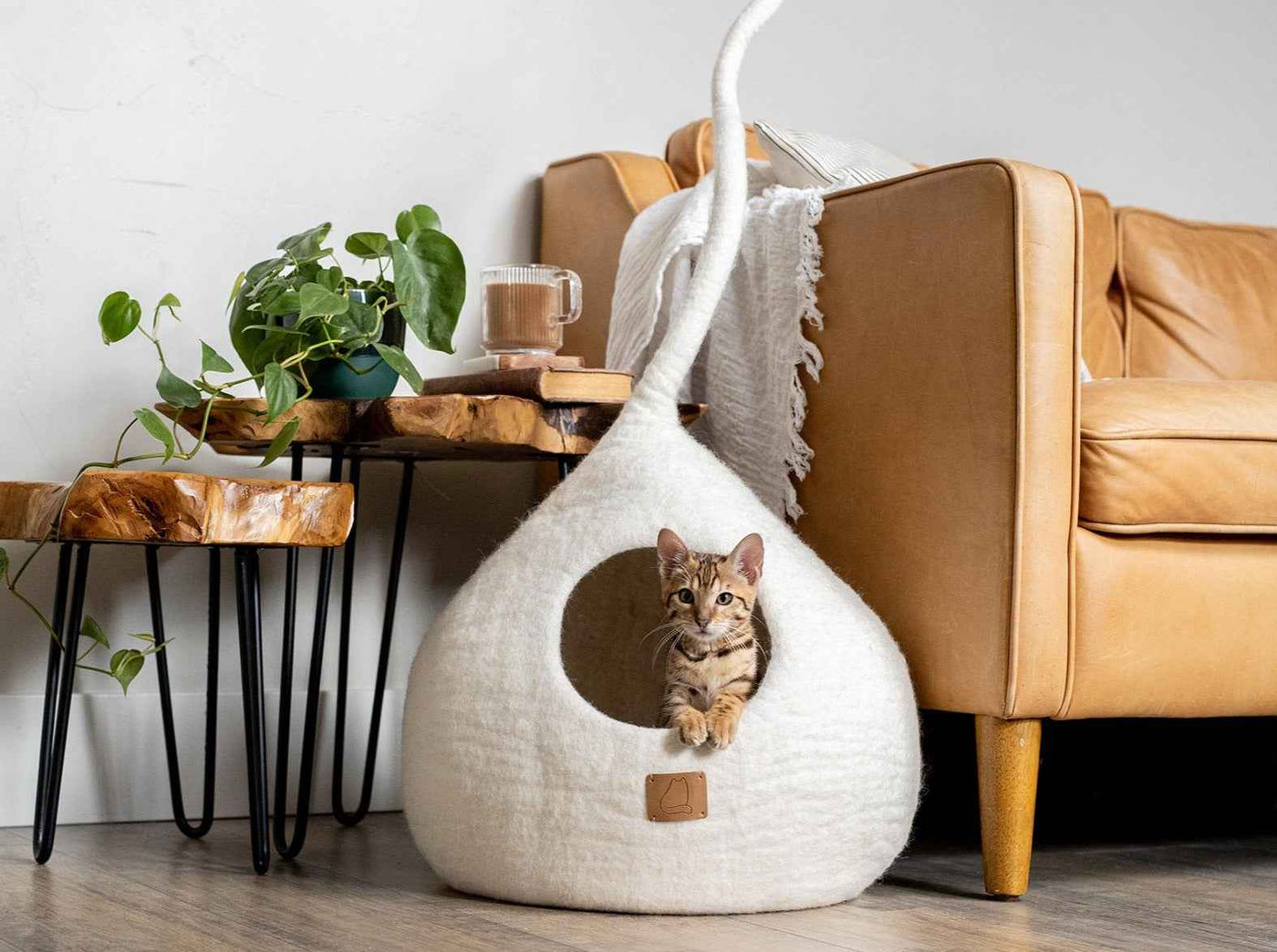 Felted Wool Cat Cave, Tail, a felted wool cat cave bed by Fuzzy Cove