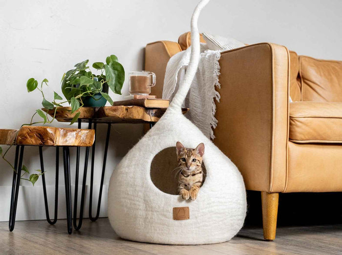 Felted Wool Cat Cave, Tail, a felted wool cat cave bed by Fuzzy Cove
