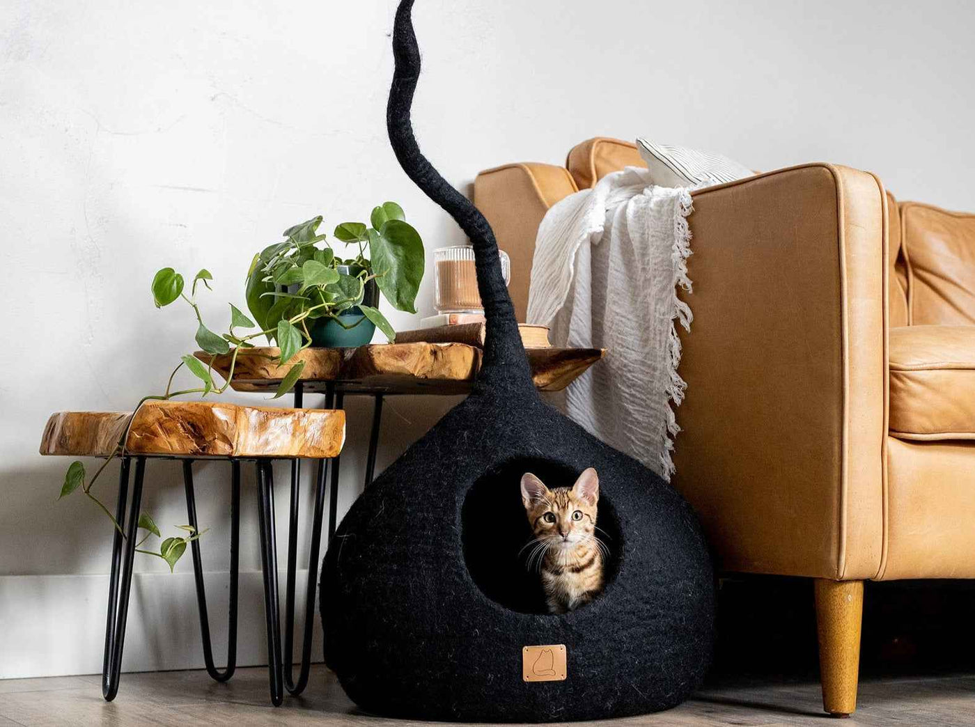 Felted Wool Cat Cave, Tail, a felted wool cat cave bed by Fuzzy Cove