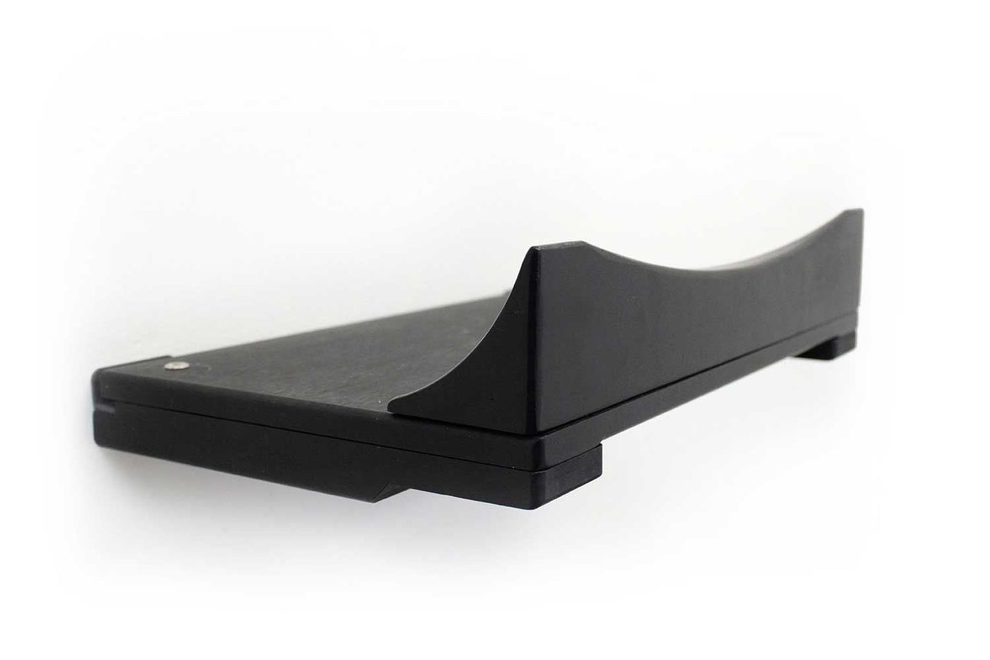 Wall-mounted bamboo cat bed with a curved front ledge and faux fur pad