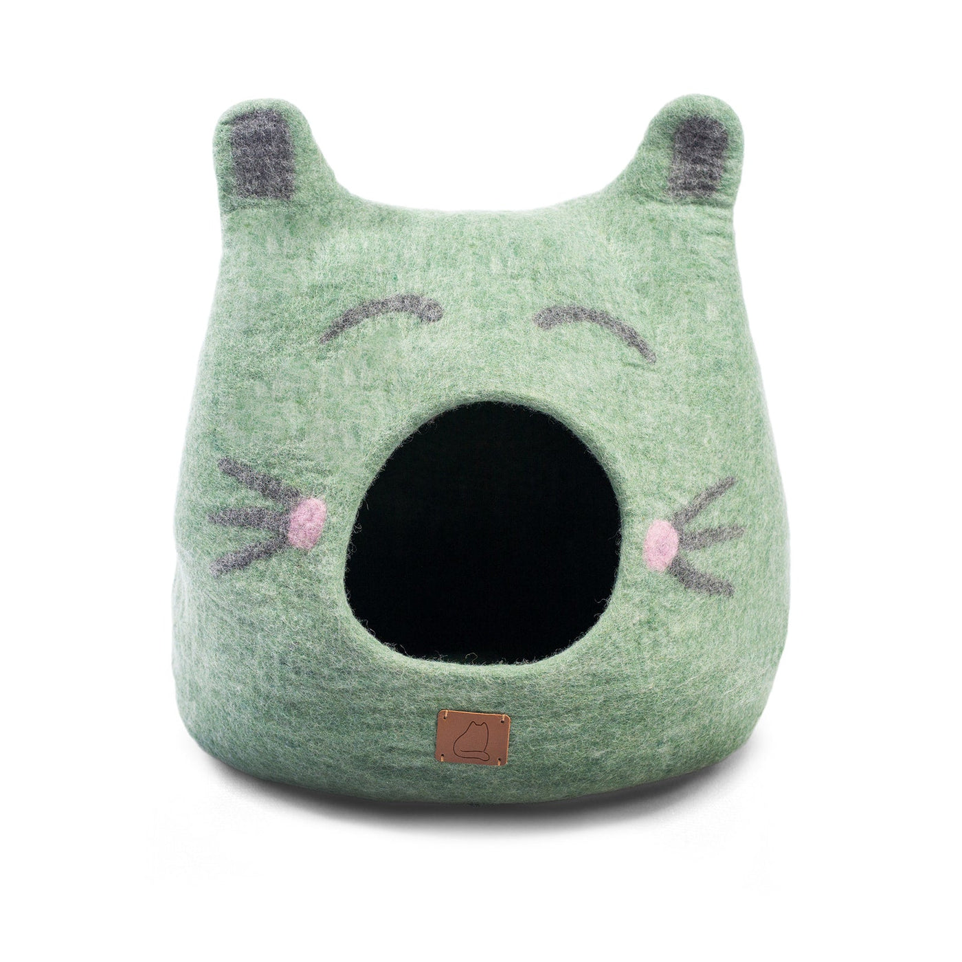 Cat Face Cave, Ears, a felted wool cat cave bed by Fuzzy Cove