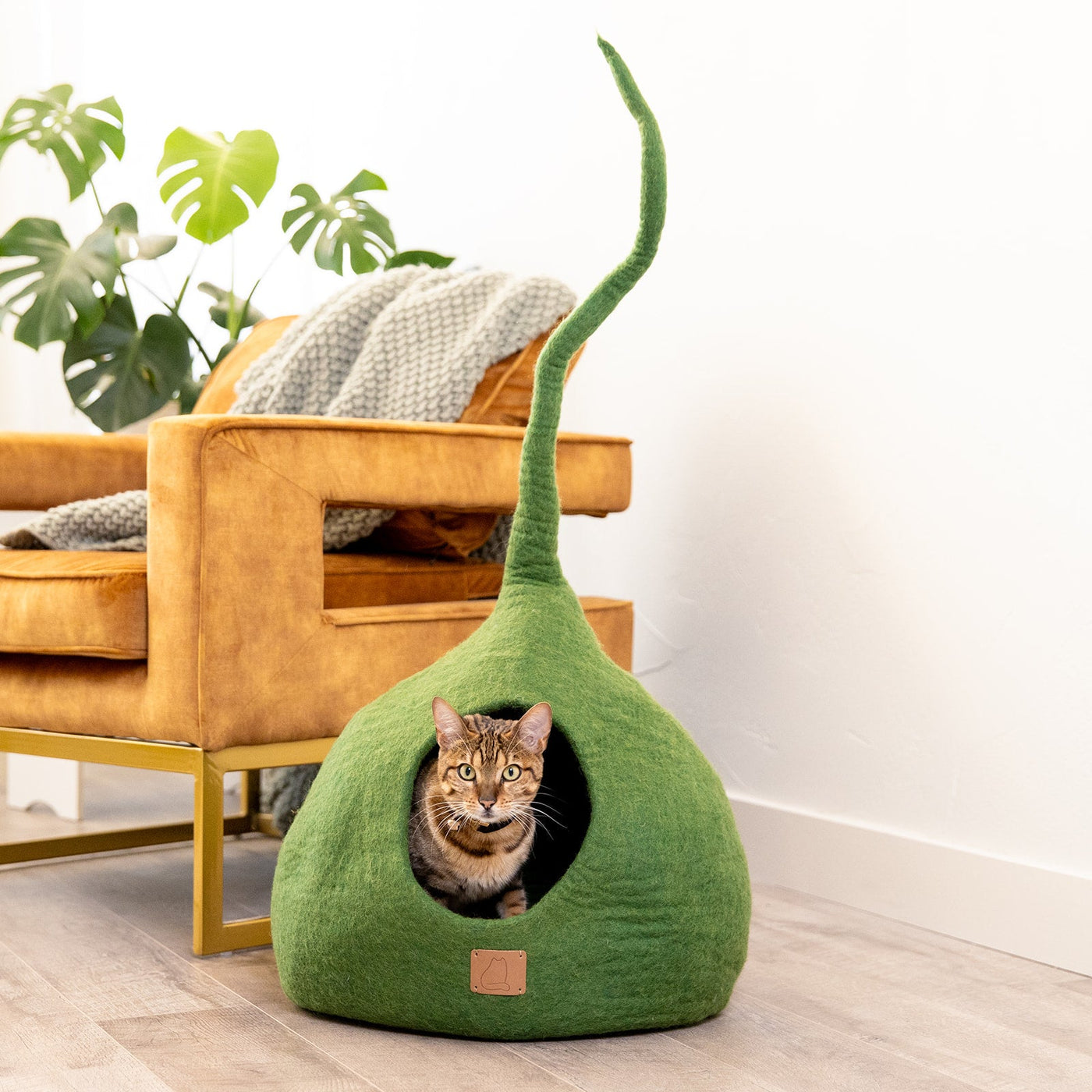 Felted Wool Cat Cave, Tail, a felted wool cat cave bed by Fuzzy Cove