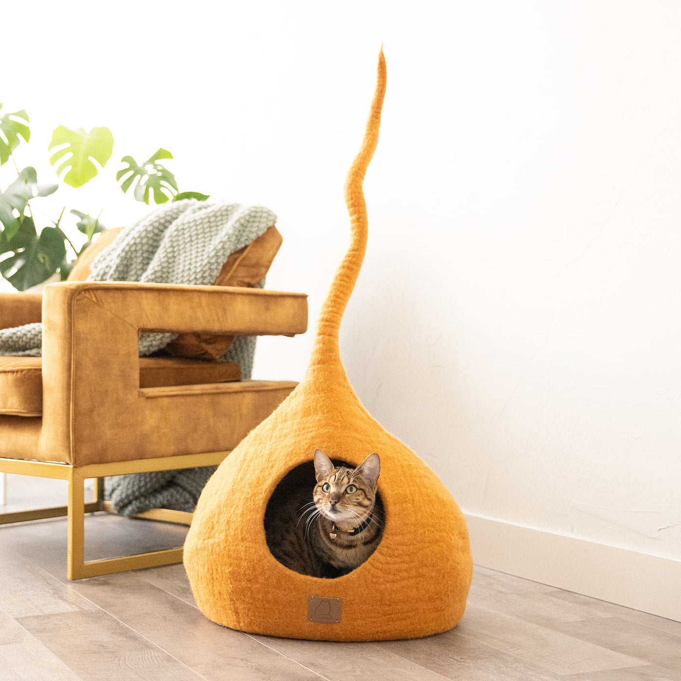 Felted Wool Cat Cave, Tail, a felted wool cat cave bed by Fuzzy Cove