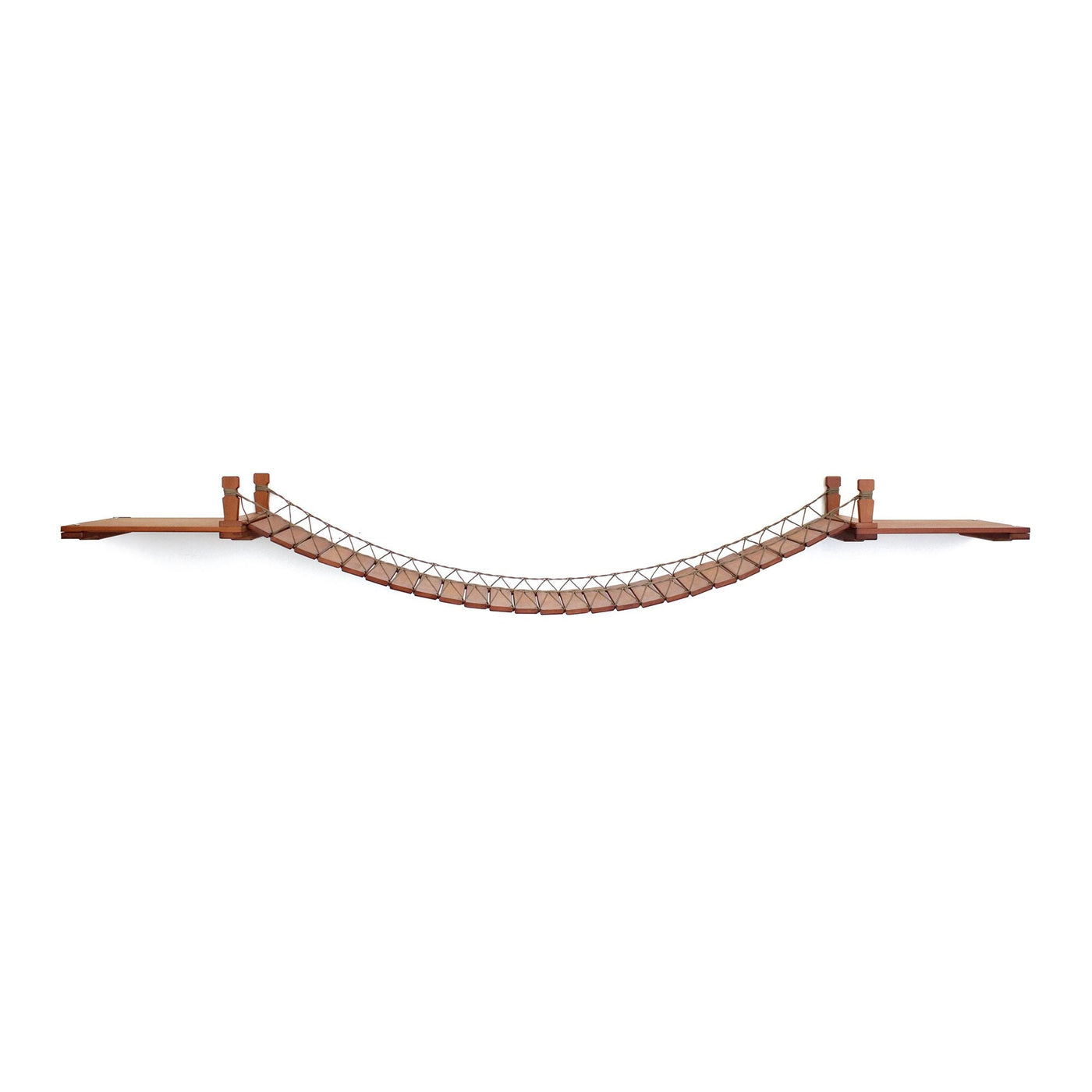 Wall mounted cat suspension bridge with a bamboo landing shelf at each end