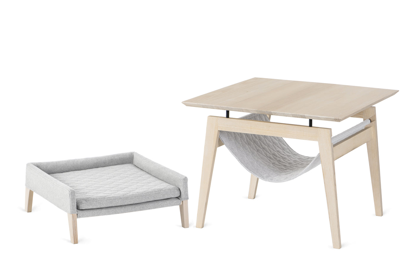 Kikko Table and Lulu Bed Set in Light Grey