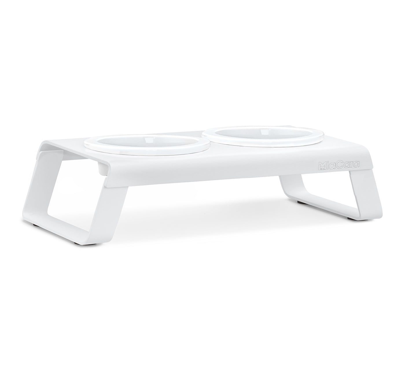 Desco Cat Feeder, Powder-Coated, Porcelain Bowls, White