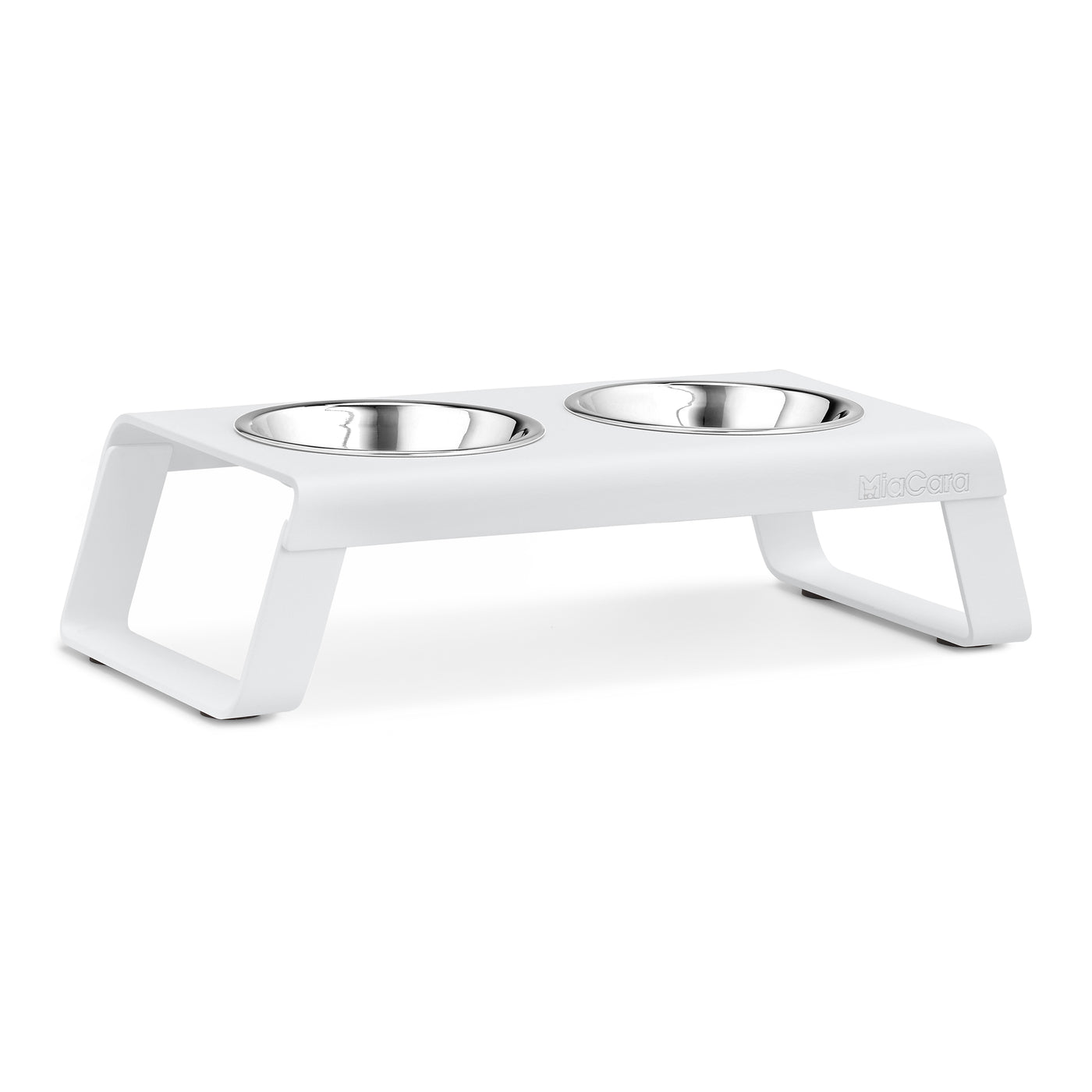 Desco Cat Feeder, Powder-Coated, Steel Bowls, White