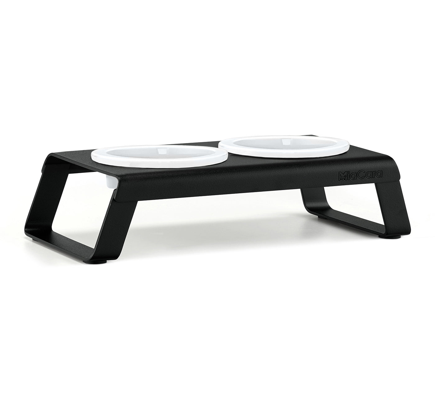 Desco Cat Feeder, Powder-Coated, Porcelain Bowls, Black