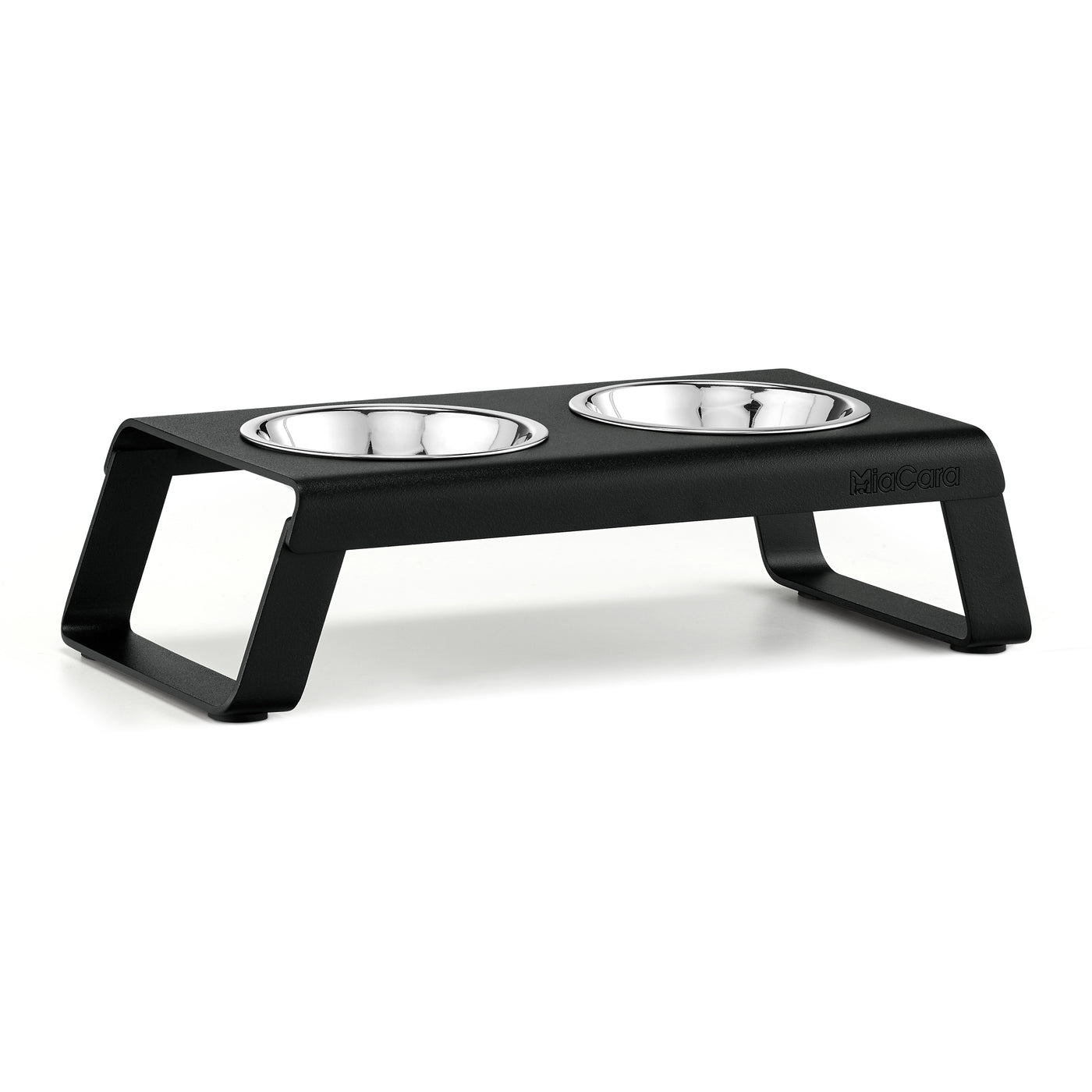 Desco Cat Feeder, Powder-Coated, Steel Bowls, Black