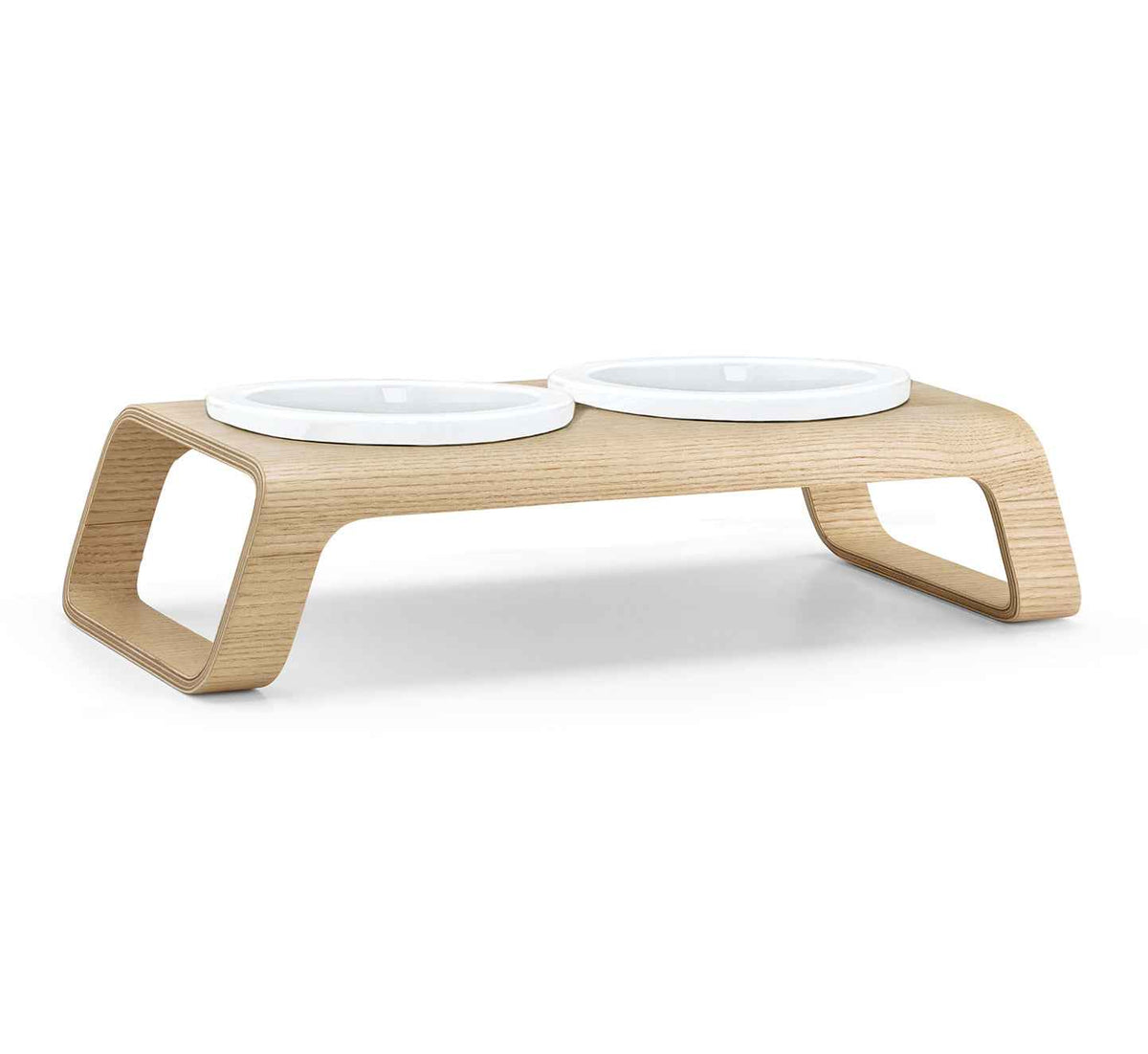 MiaCara Desco elevated wood and porcelain cat feeder