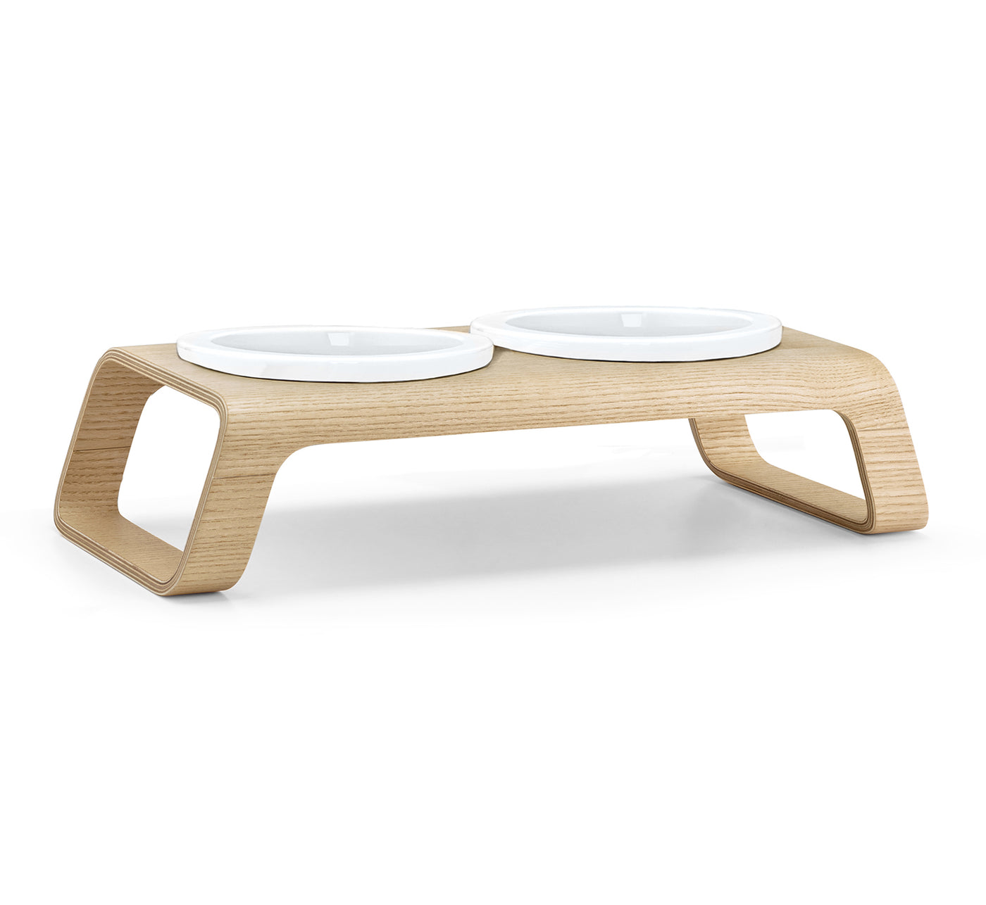 Desco Cat Feeder, Wood, Porcelain Bowls, Ash Natural