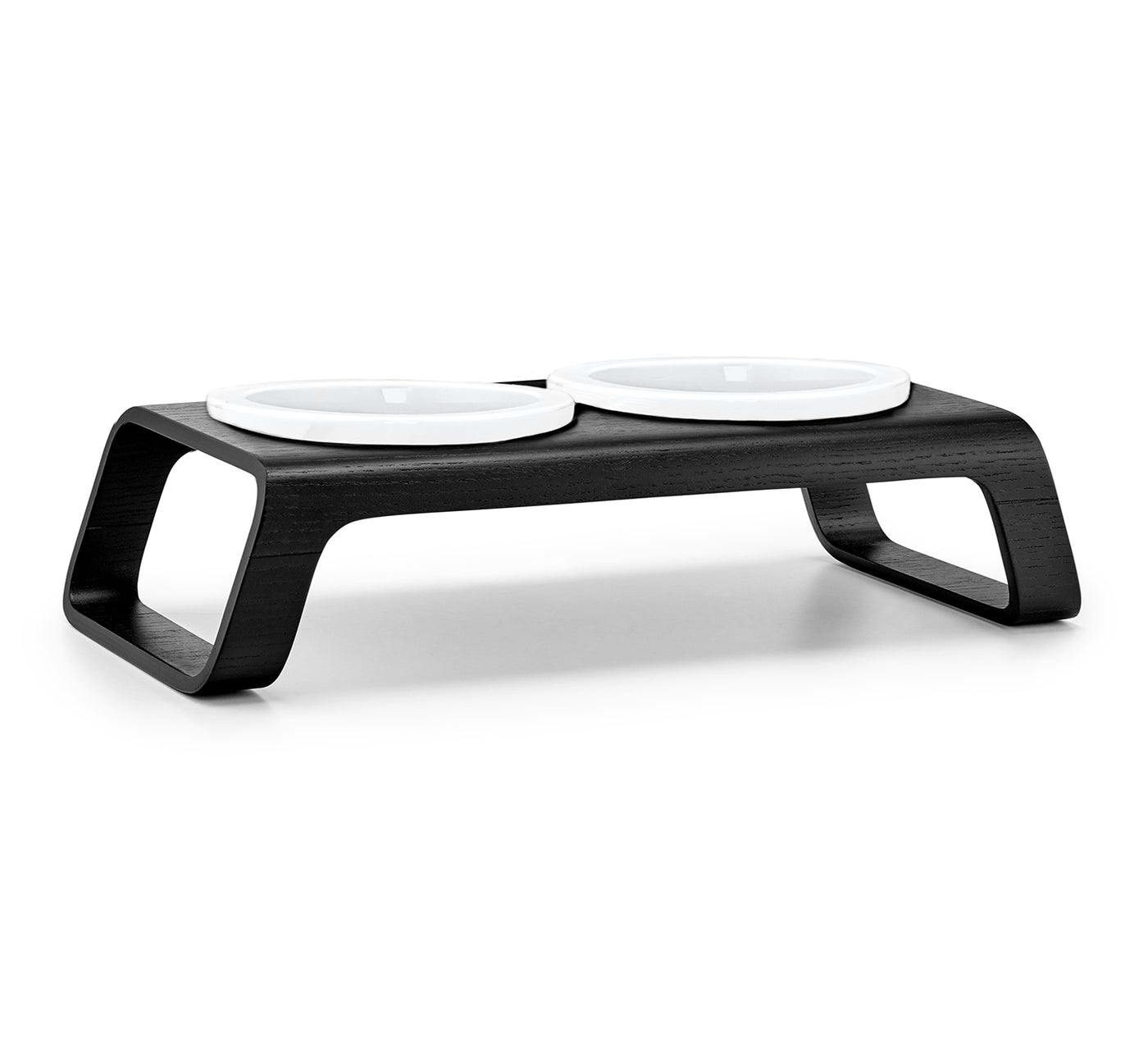 Desco Cat Feeder, Wood, Porcelain Bowls, Ash Black Stained
