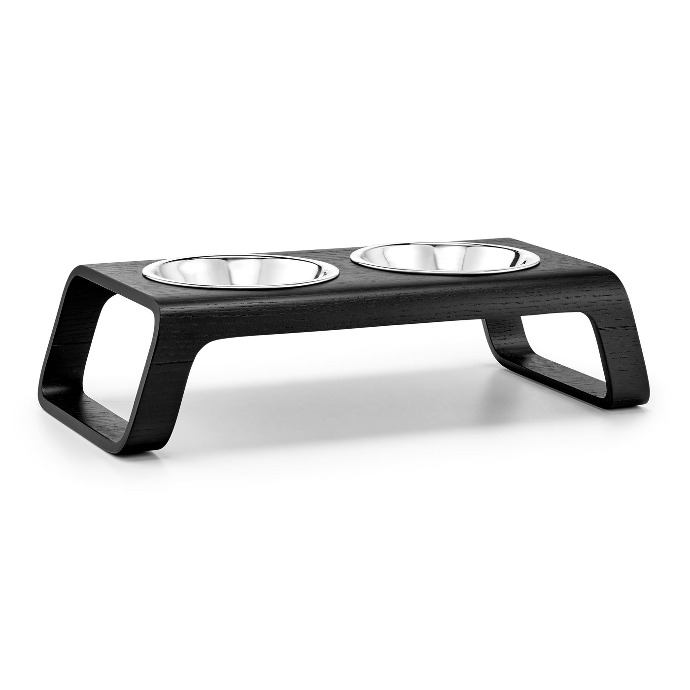 Desco Cat Feeder, Wood, Steel Bowls, Ash Black Stained