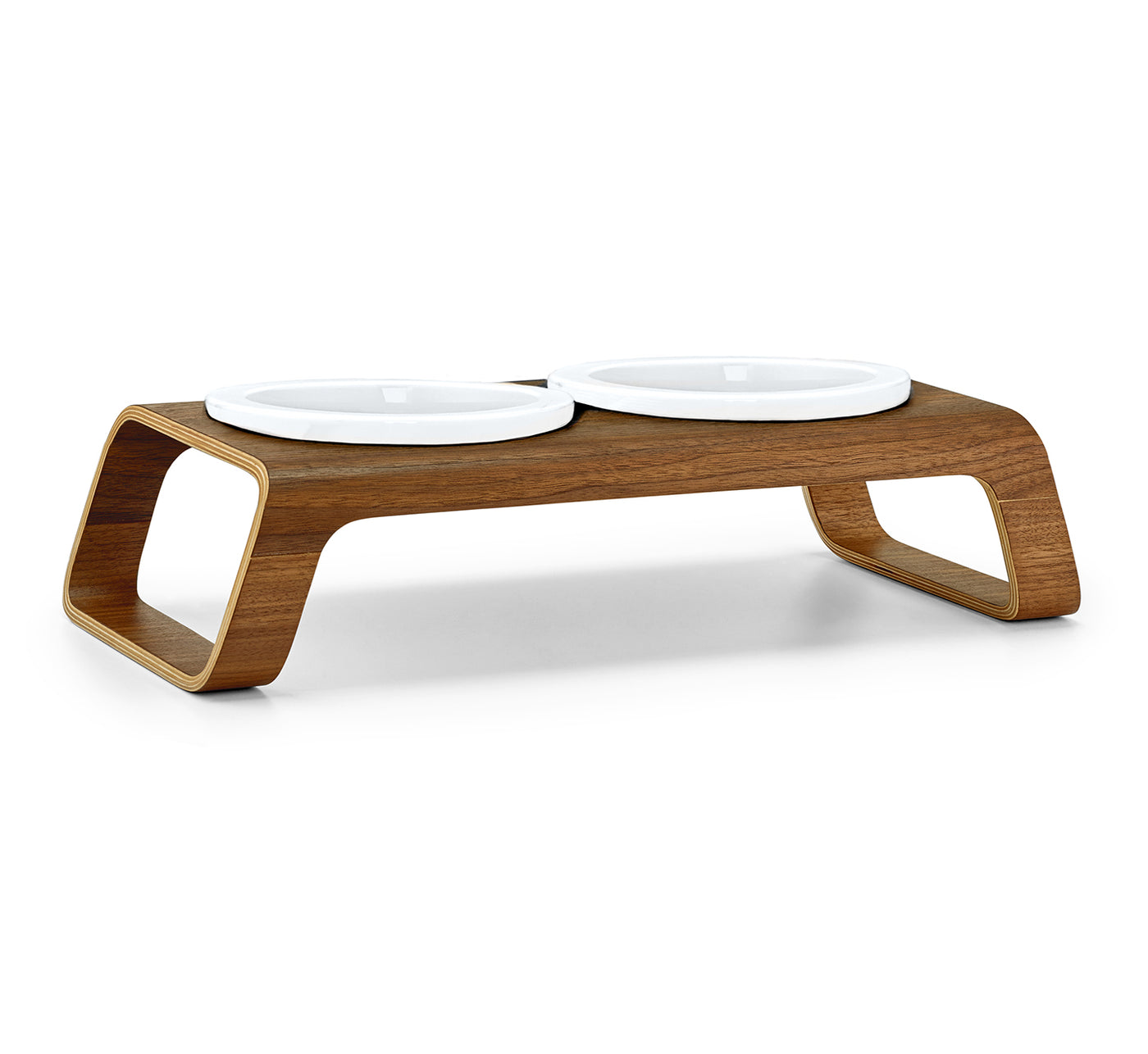 Desco Cat Feeder, Wood, Porcelain Bowls, Walnut
