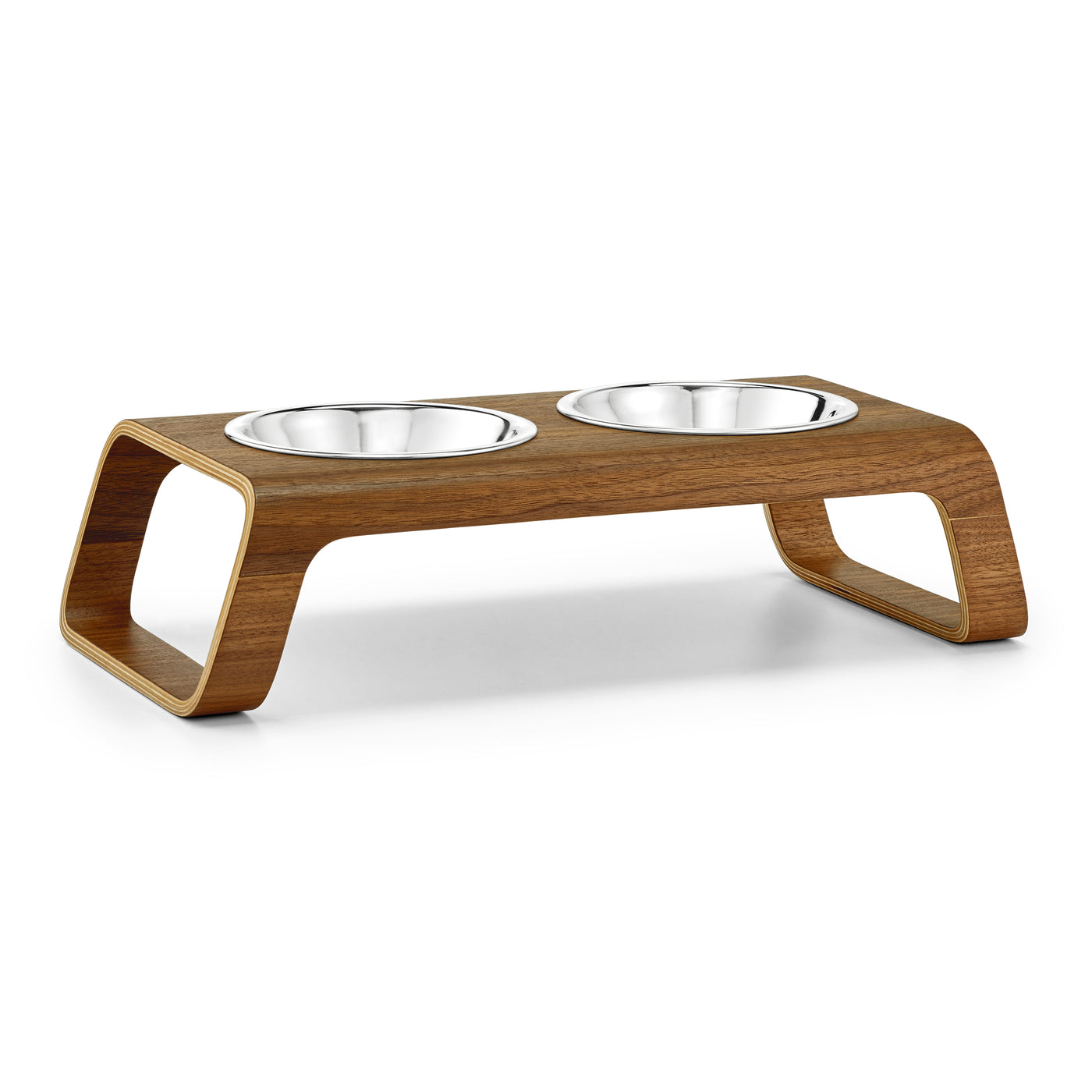Desco Cat Feeder, Wood, Steel Bowls, Walnut