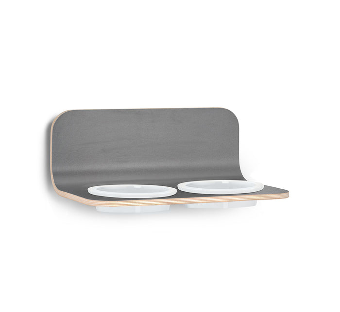 Arco Cat Feeder, Porcelain Bowls, Grey
