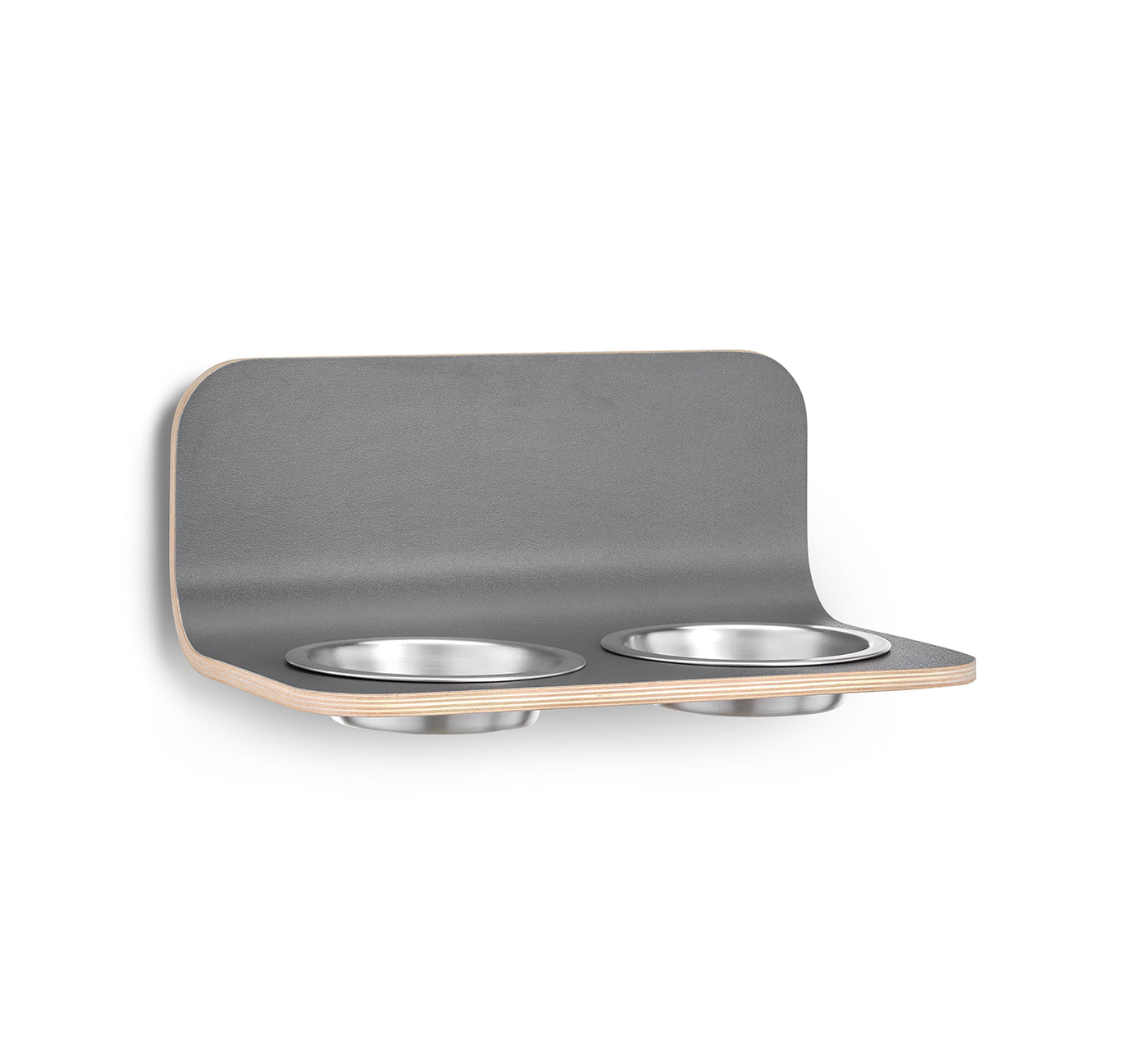 Arco Cat Feeder, Steel Bowls, Grey
