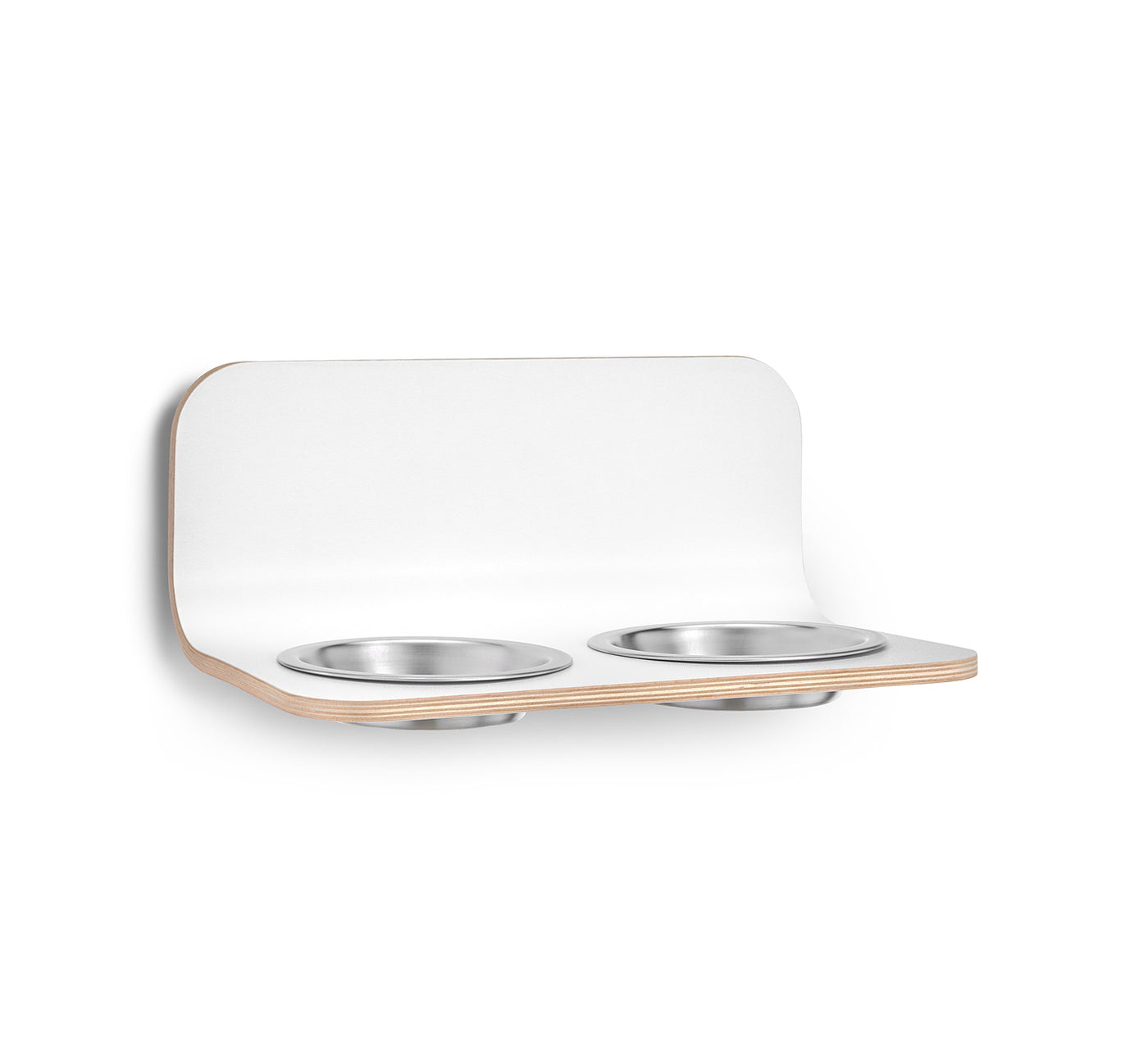 Arco Cat Feeder, Steel Bowls, White