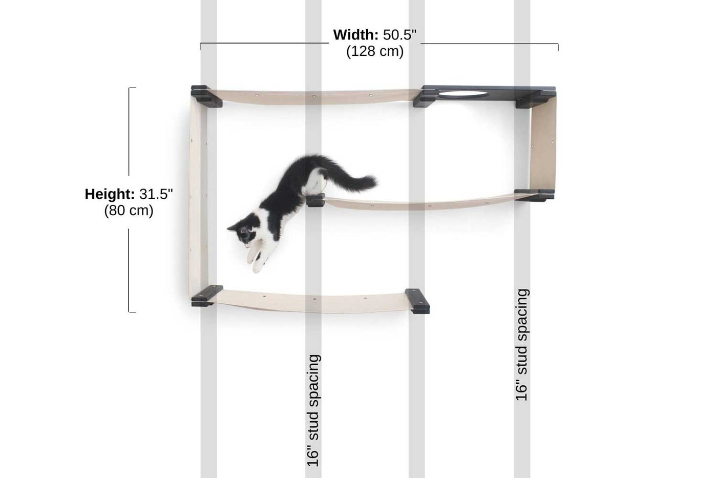 Wall mounted bamboo cat maze condo with interlocking panels and a small escape hatch opening
