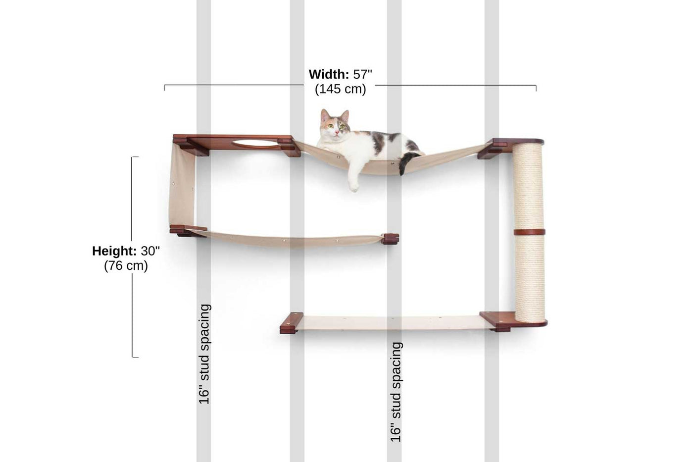 Wall mounted bamboo cat maze condo with interlocking panels and a small escape hatch opening