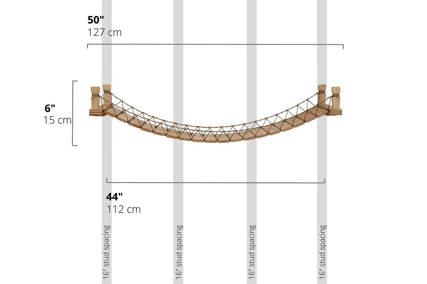 Wall mounted cat bridge stretched between two bamboo mounts above a doorway