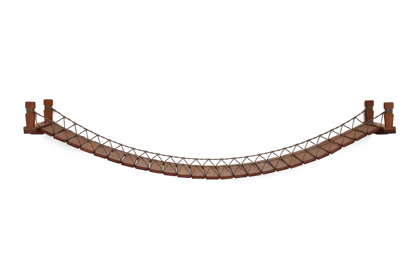Wall mounted cat bridge stretched between two bamboo mounts above a doorway