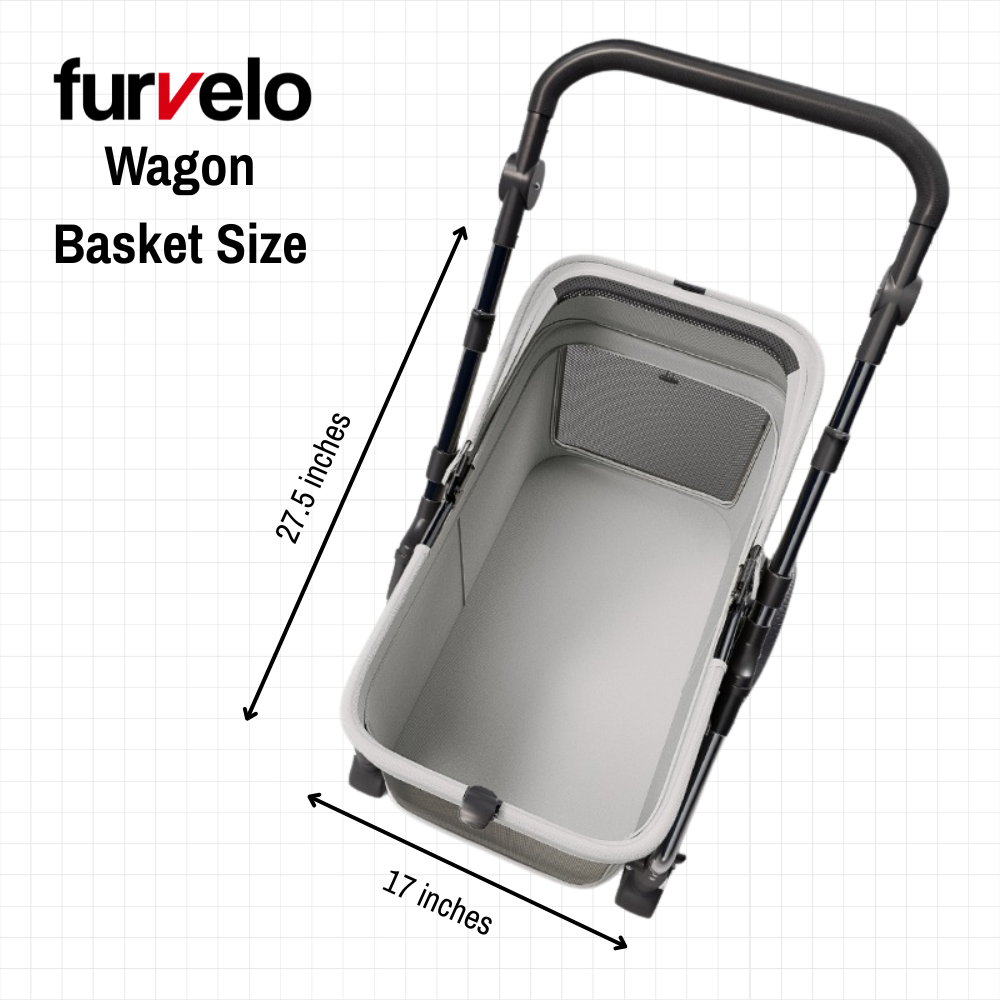 Furvelo Wagon cat stroller in black with large wheels and mesh windows