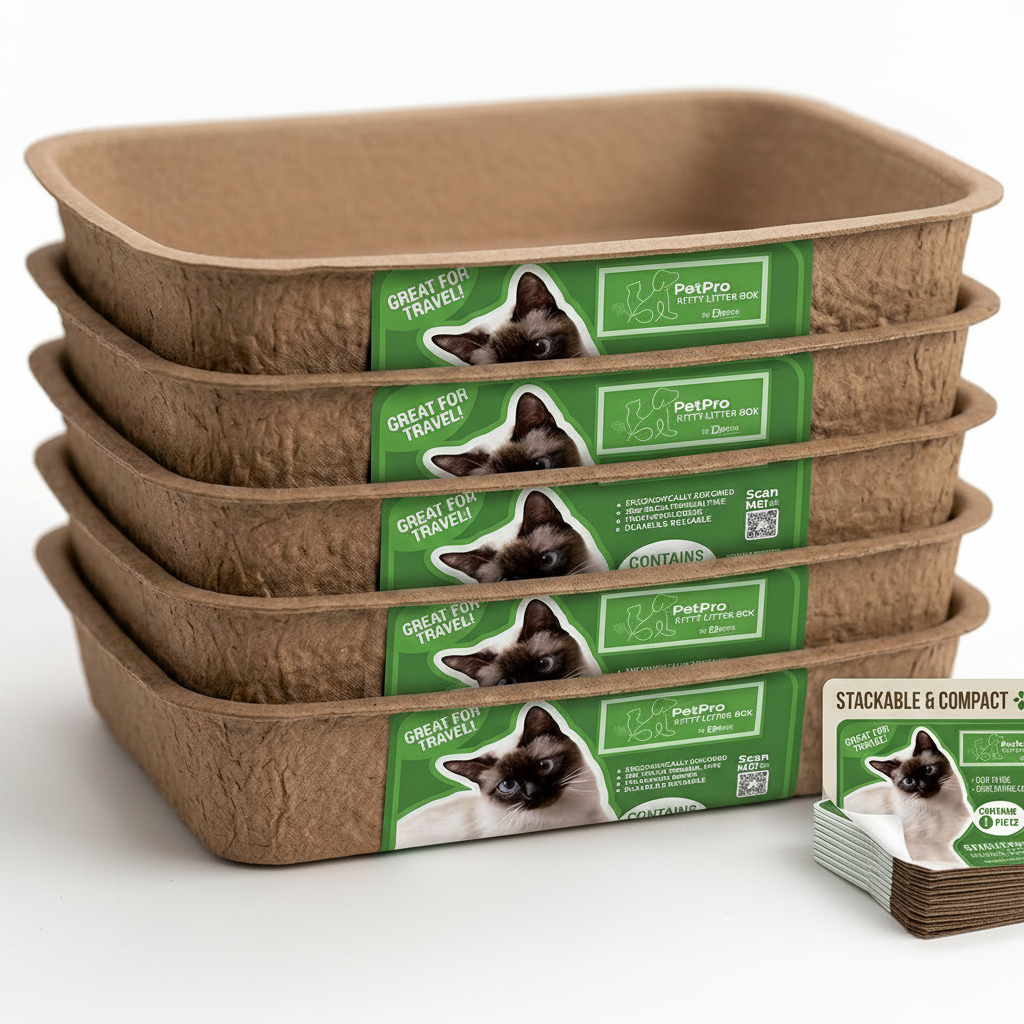 Disposable Molded Pulp Cat Litter Box, 5 Pack by Designer Pet