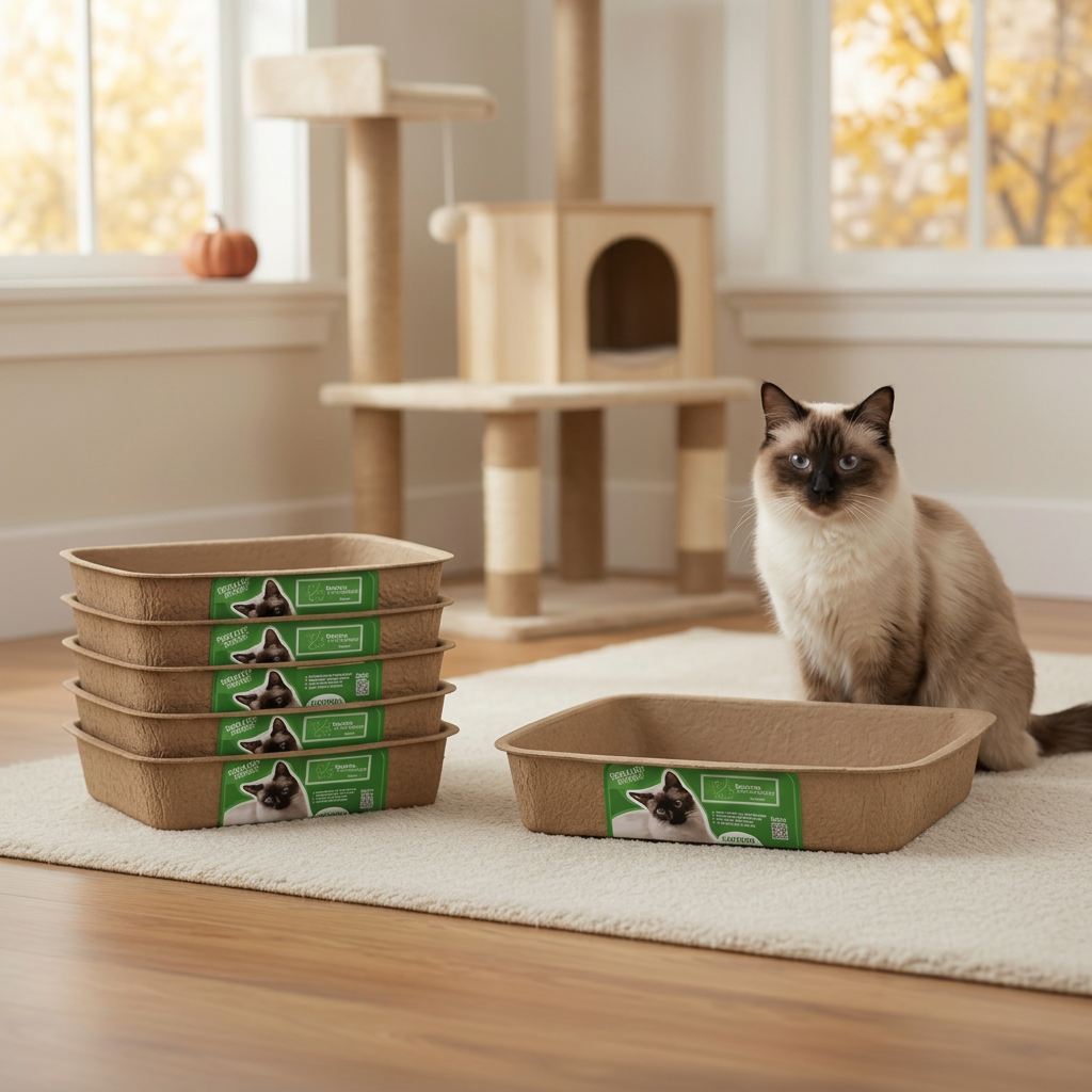 Disposable Molded Pulp Cat Litter Box, 5 Pack by Designer Pet, view 3