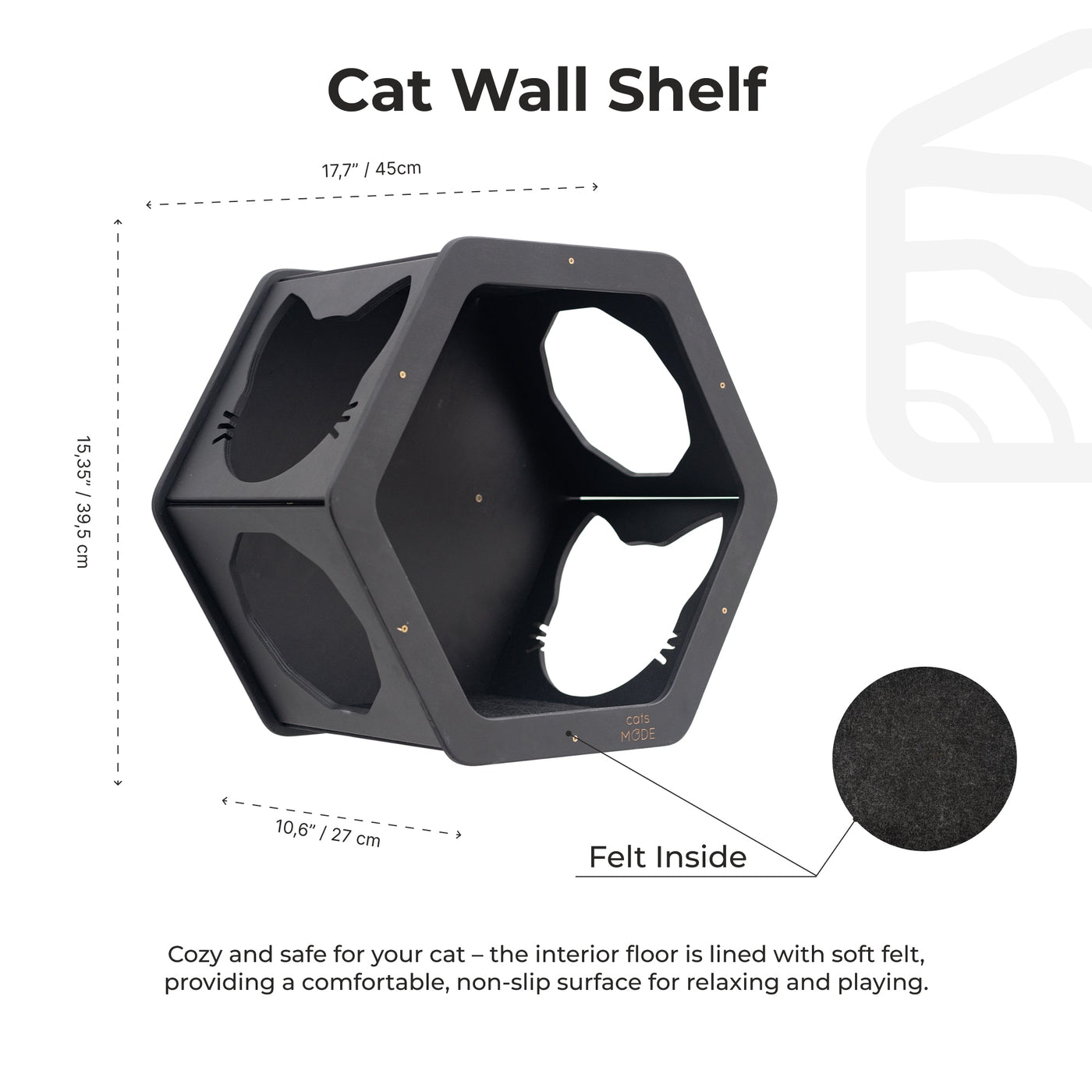 Wall Mount Cat Shelves Black