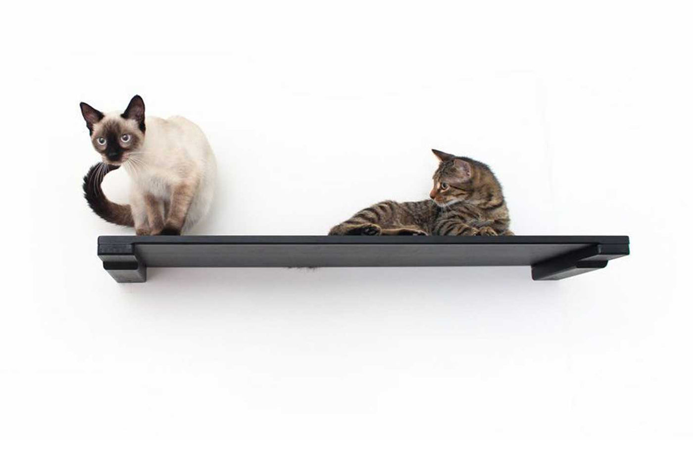 Wall mounted solid bamboo cat shelf with a soft faux fur pad on top