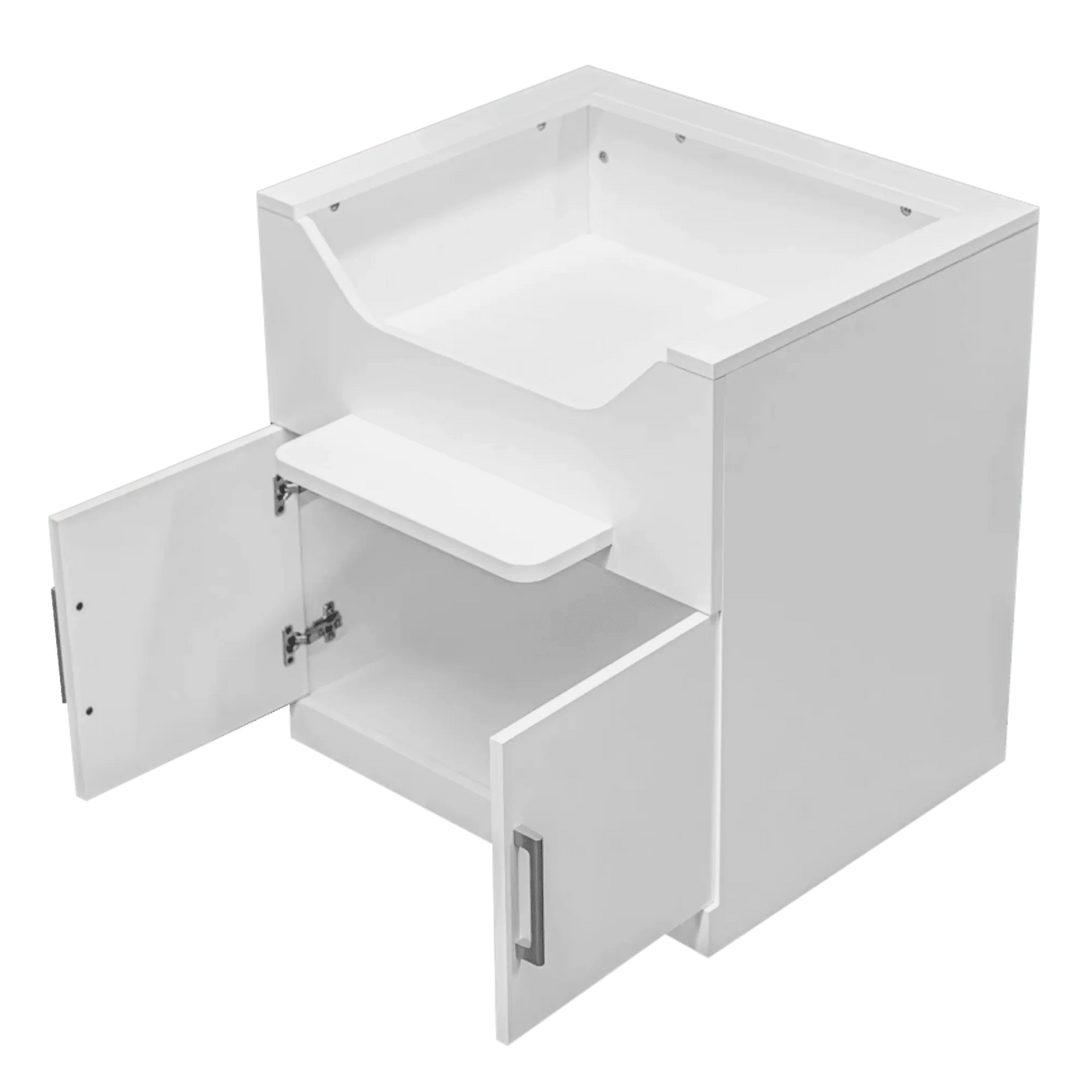 LoftyLoo raised cat litter box with a closed storage compartment below