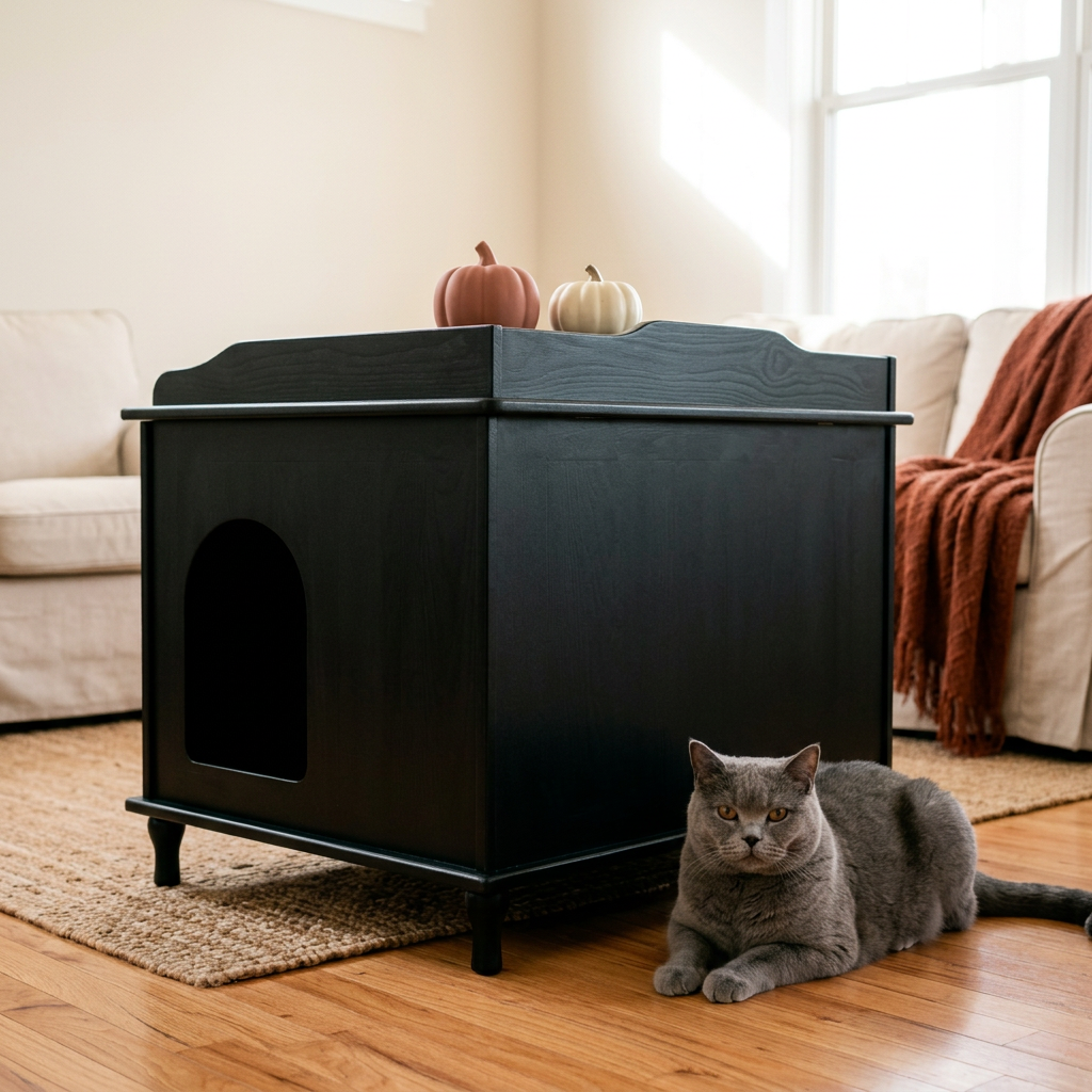 Designer Cat Litter Cabinet, Black by Designer Pet